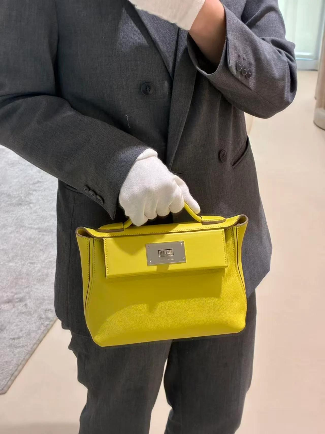 Excellent ( Rank SA ) HERMÈS 24/24 - 21 mini Lime (9R) Evercolor Swift Palladium hardware B (2023) - 5