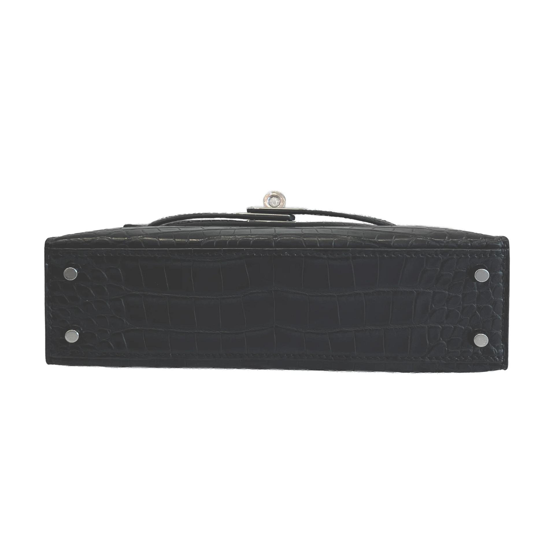 Brand New ( Rank N ) HERMÈS Mini Kelly II Noir (89) Matte Alligator Palladium hardware G (2026) - 3