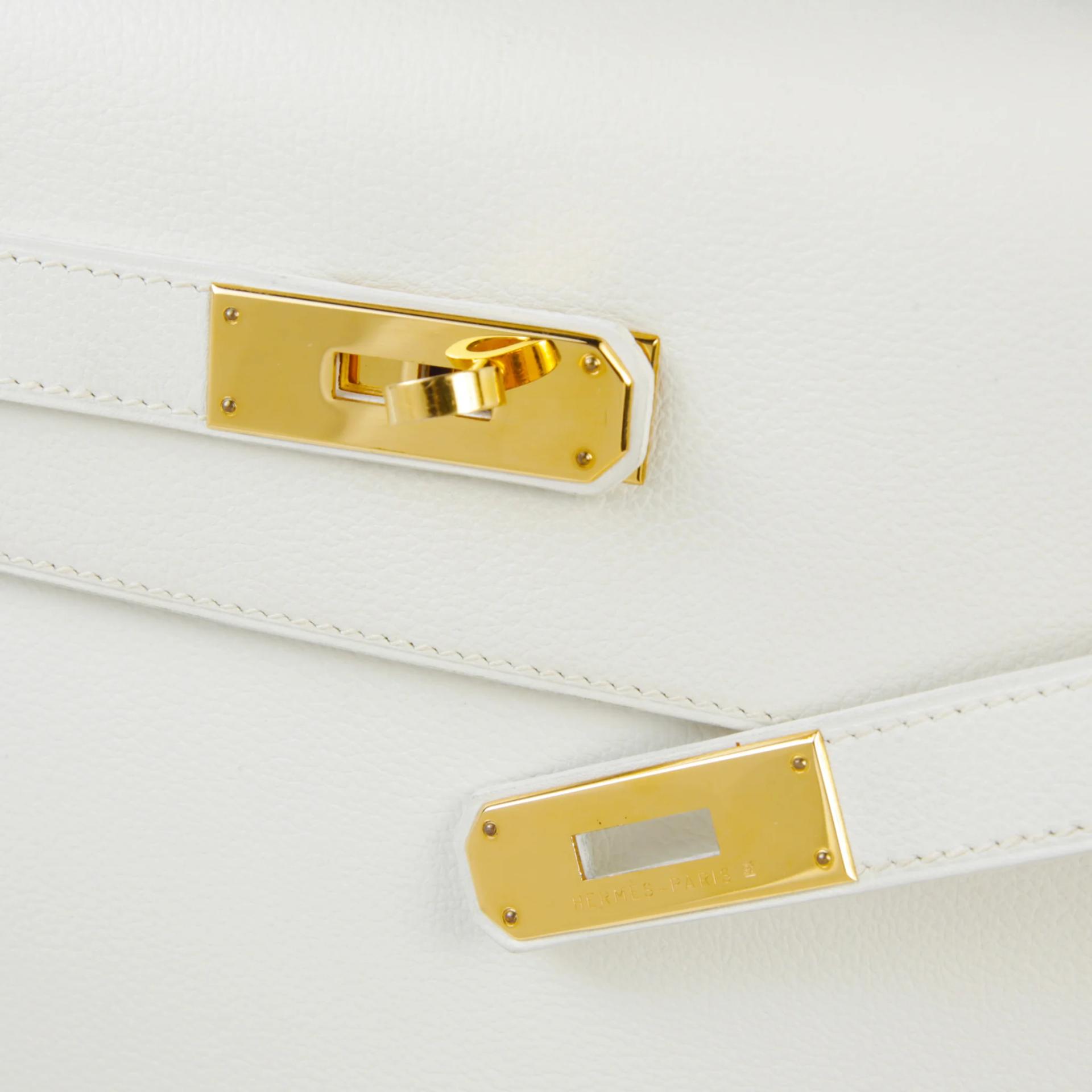 Good ( Rank AB) HERMÈS Kelly 32 White Evercolor Palladium hardware Square C (1999) - 8