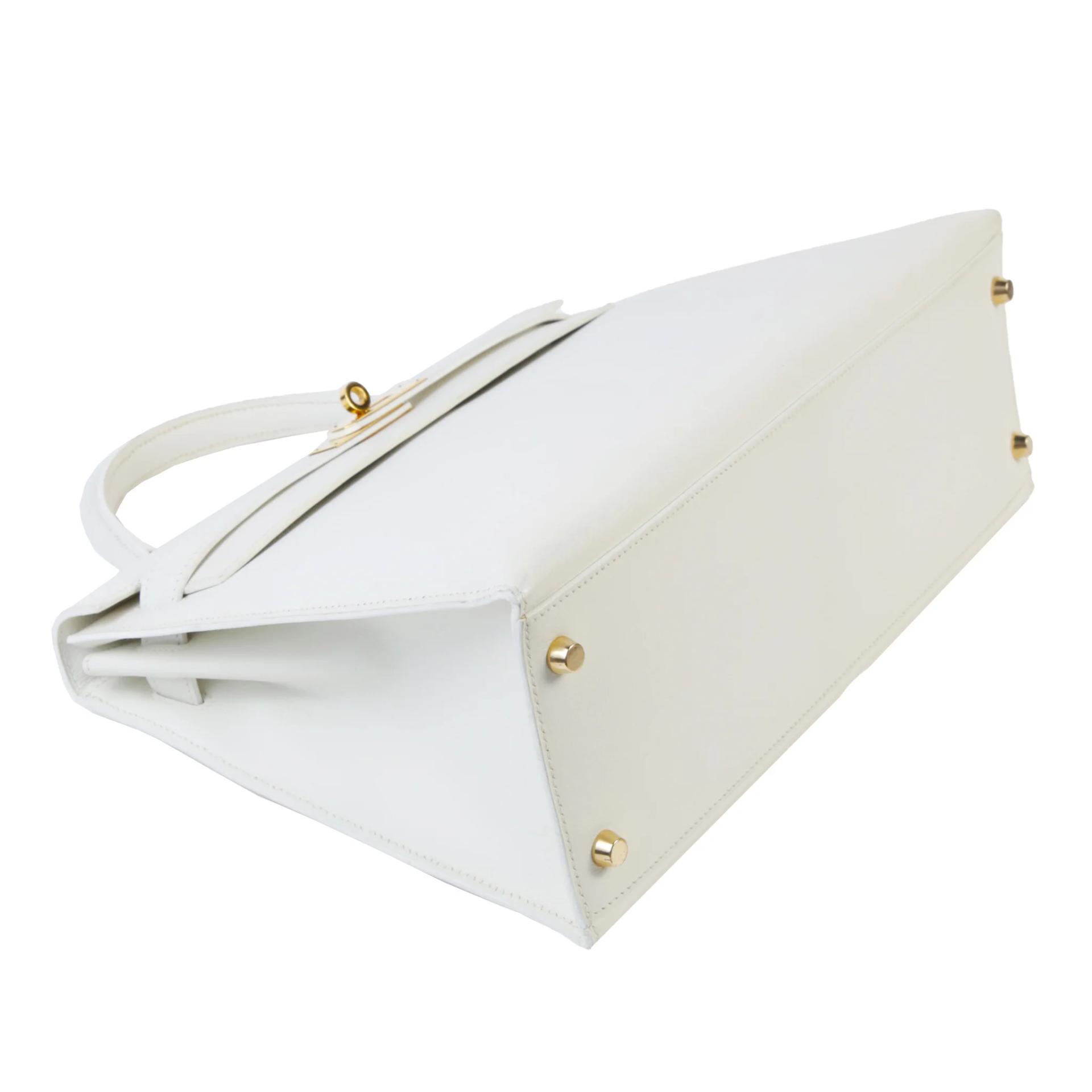 Good ( Rank AB) HERMÈS Kelly 32 White Evercolor Palladium hardware Square C (1999) - 4