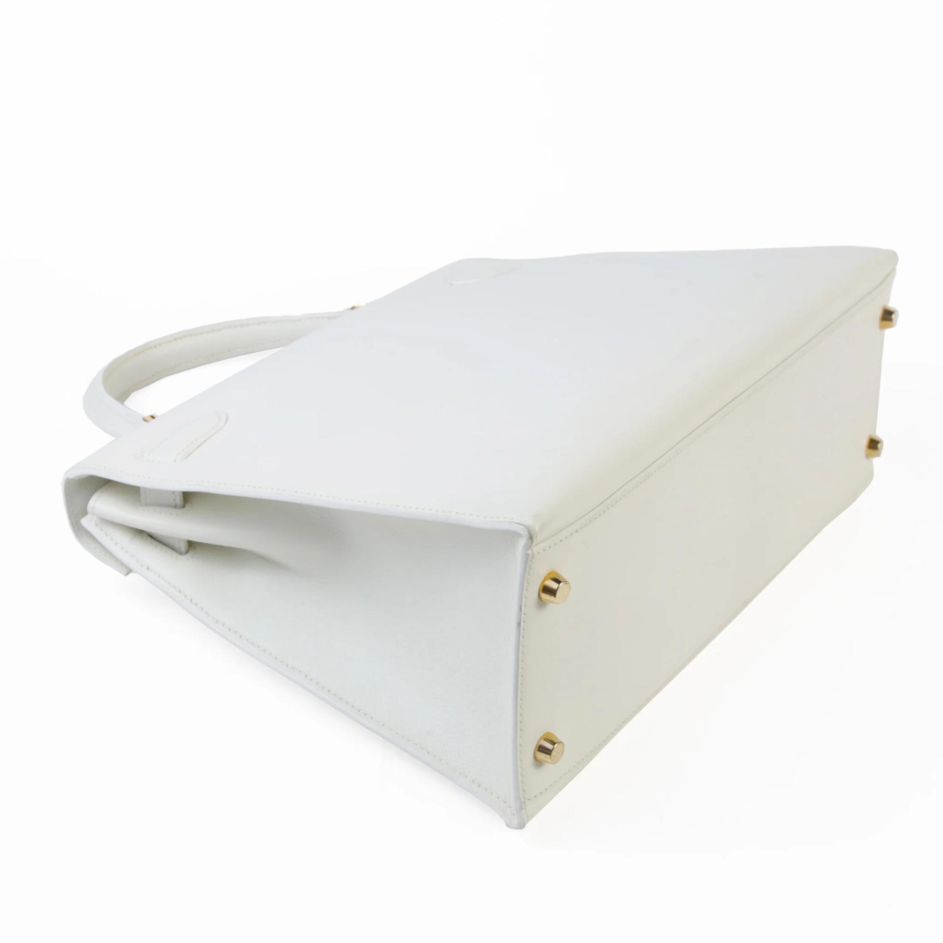 Good ( Rank AB) HERMÈS Kelly 32 White Evercolor Palladium hardware Square C (1999) - 6