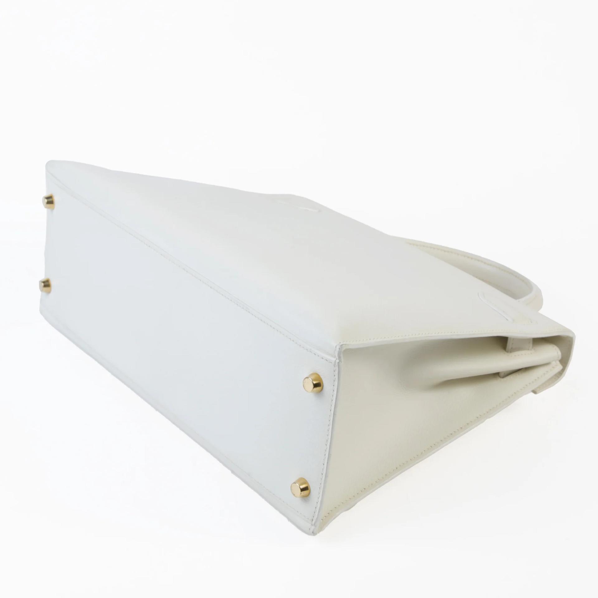 Good ( Rank AB) HERMÈS Kelly 32 White Evercolor Palladium hardware Square C (1999) - 7