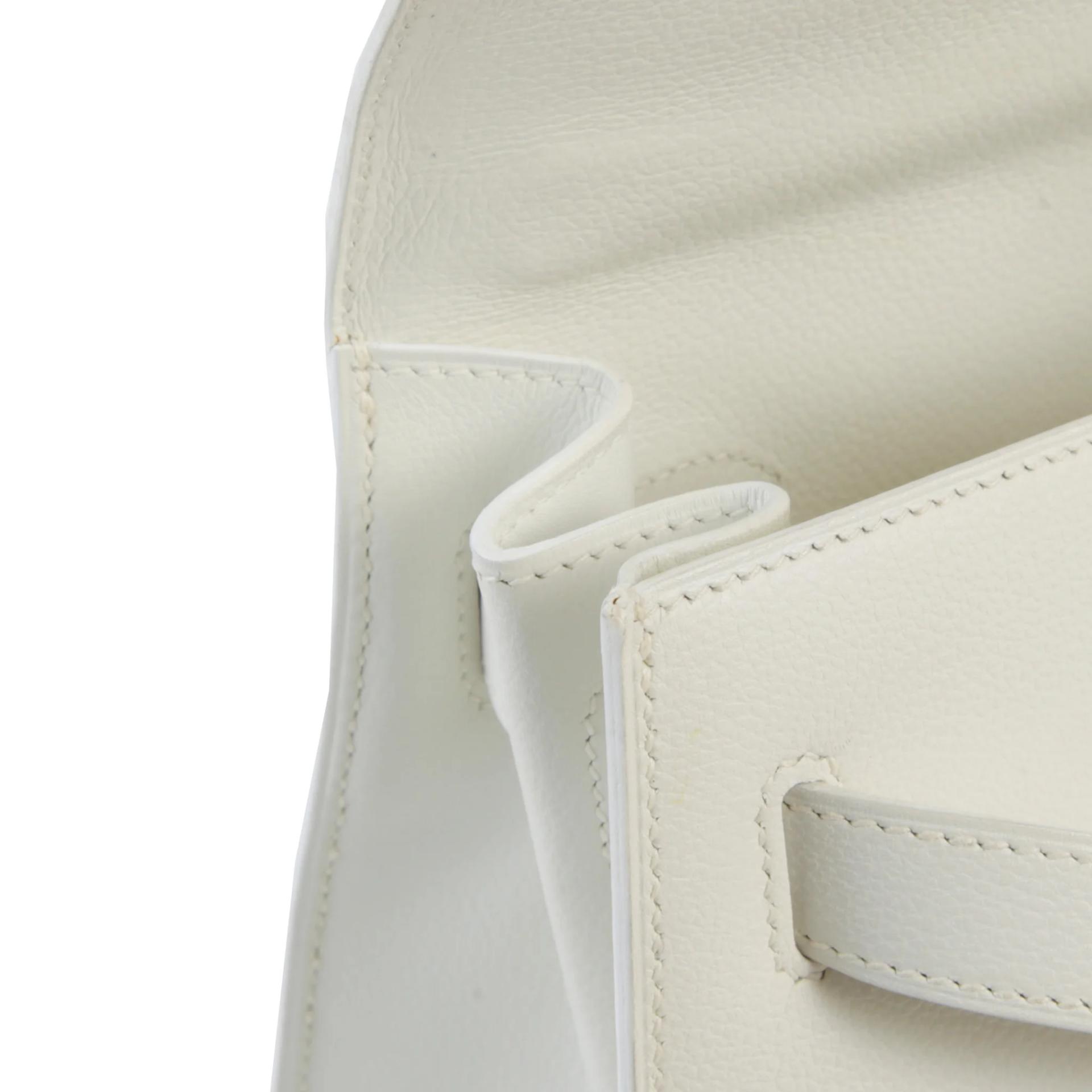 Good ( Rank AB) HERMÈS Kelly 32 White Evercolor Palladium hardware Square C (1999) - 15