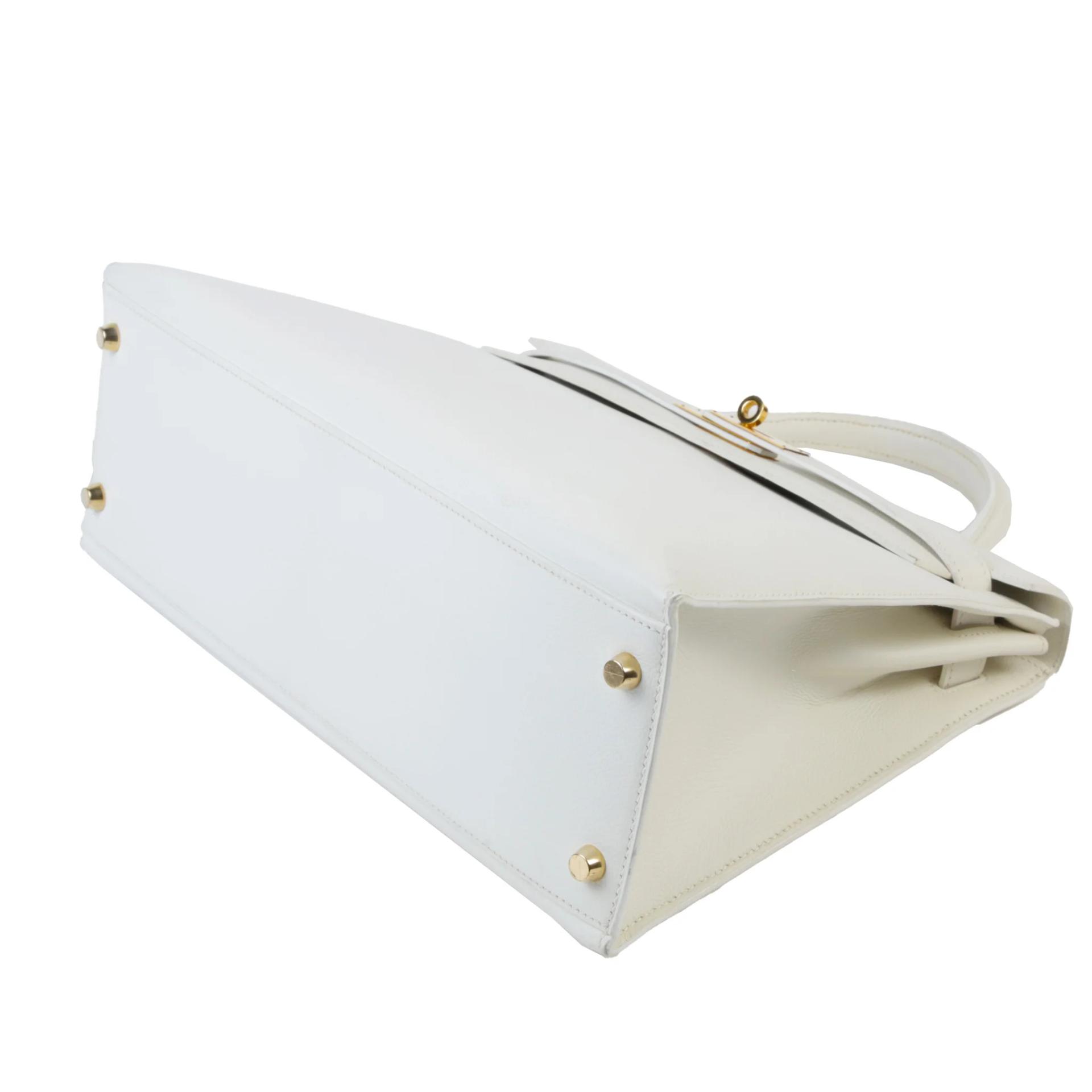Good ( Rank AB) HERMÈS Kelly 32 White Evercolor Palladium hardware Square C (1999) - 5
