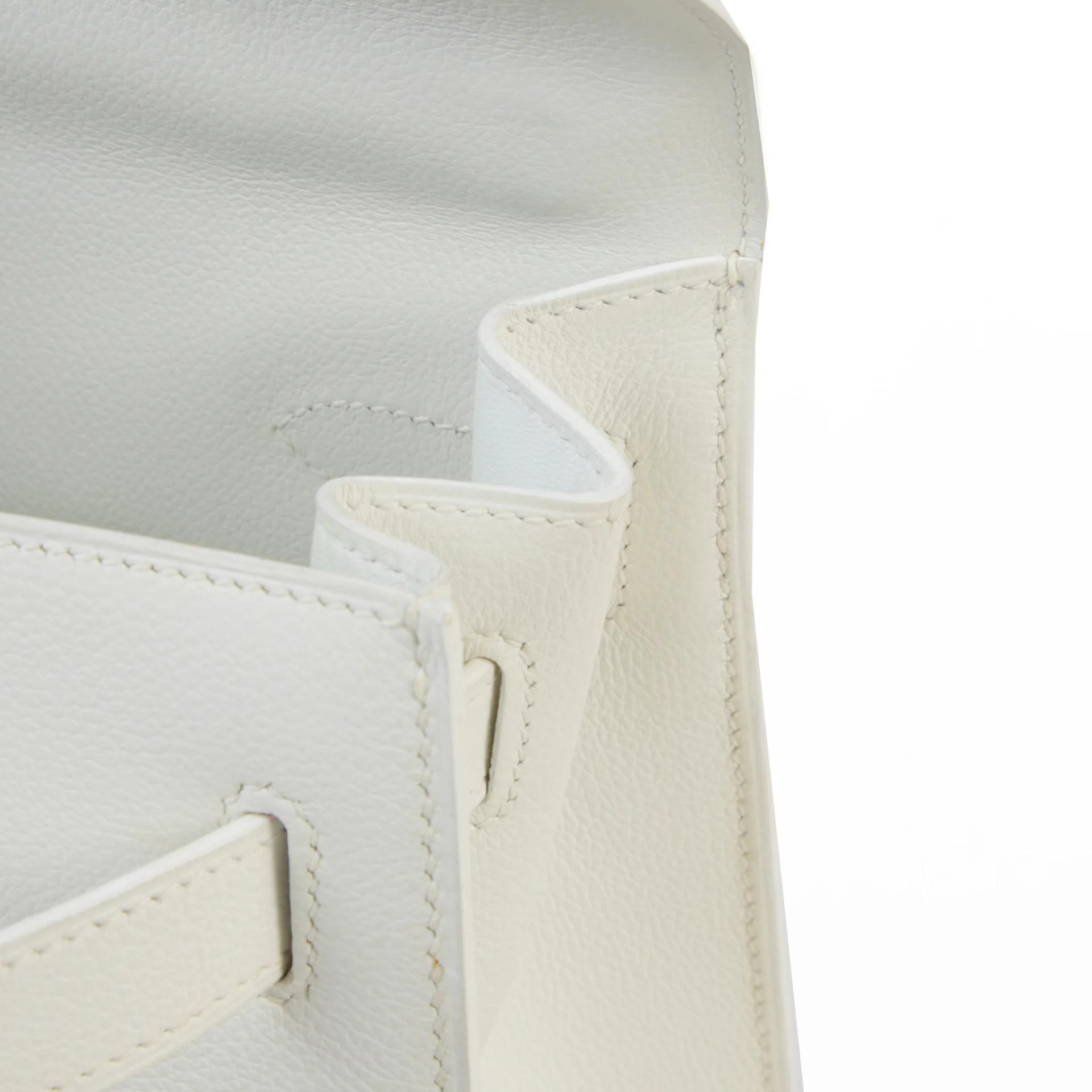 Good ( Rank AB) HERMÈS Kelly 32 White Evercolor Palladium hardware Square C (1999) - 14