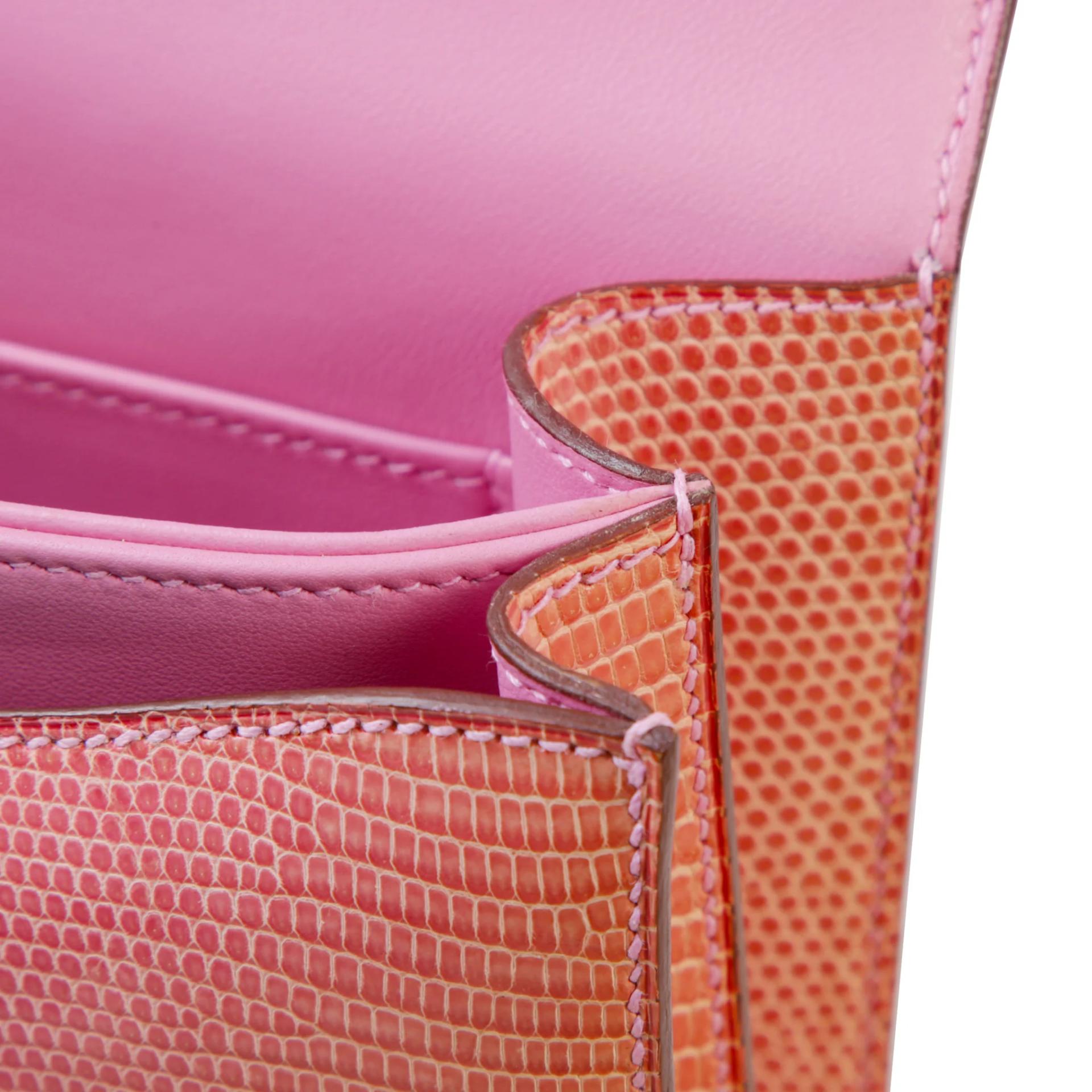 Very Good ( Rank A) HERMÈS Constance Elan Pink (5P) Lizard Palladium hardware Square O (2011) - 12