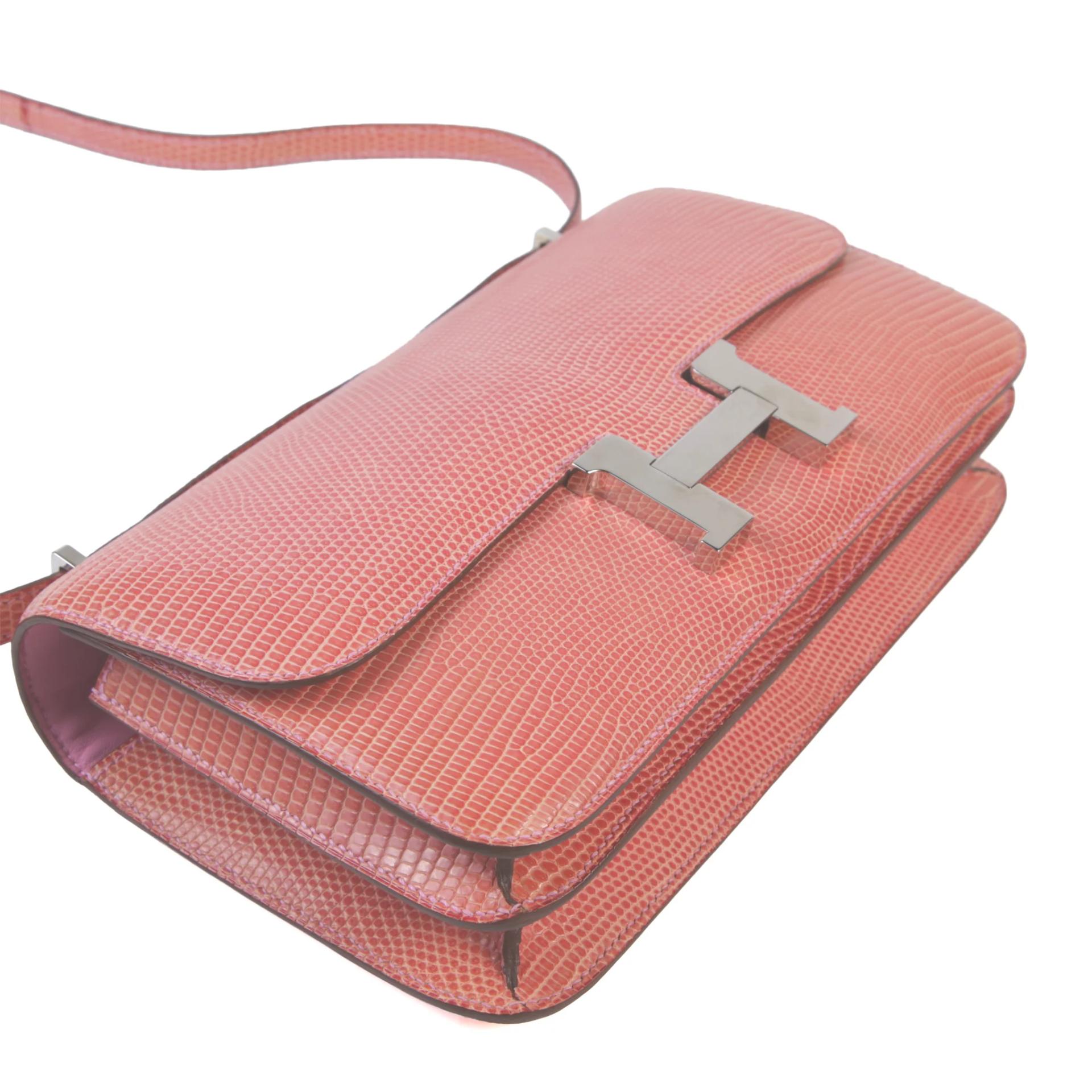 Very Good ( Rank A) HERMÈS Constance Elan Pink (5P) Lizard Palladium hardware Square O (2011) - 4