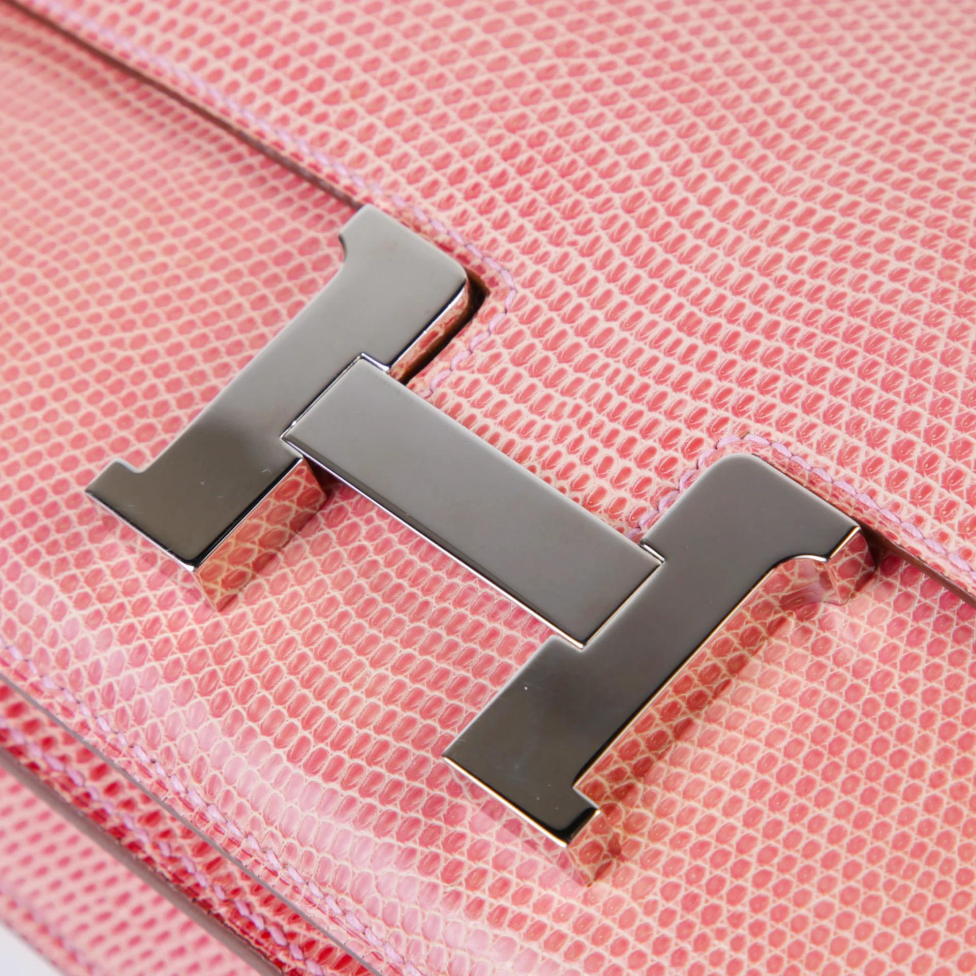 Very Good ( Rank A) HERMÈS Constance Elan Pink (5P) Lizard Palladium hardware Square O (2011) - 8