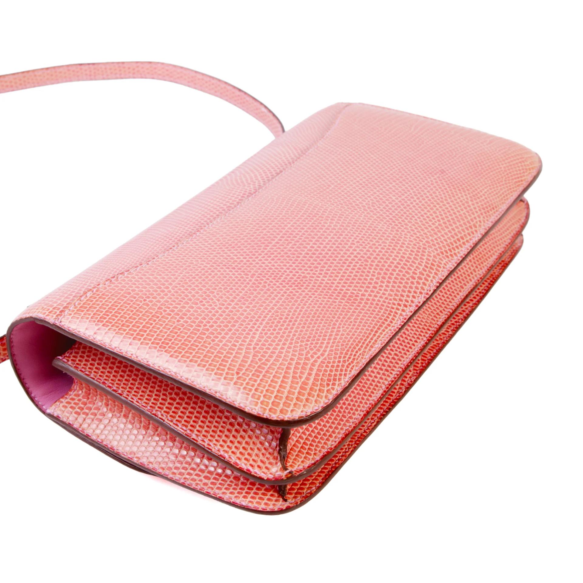 Very Good ( Rank A) HERMÈS Constance Elan Pink (5P) Lizard Palladium hardware Square O (2011) - 6