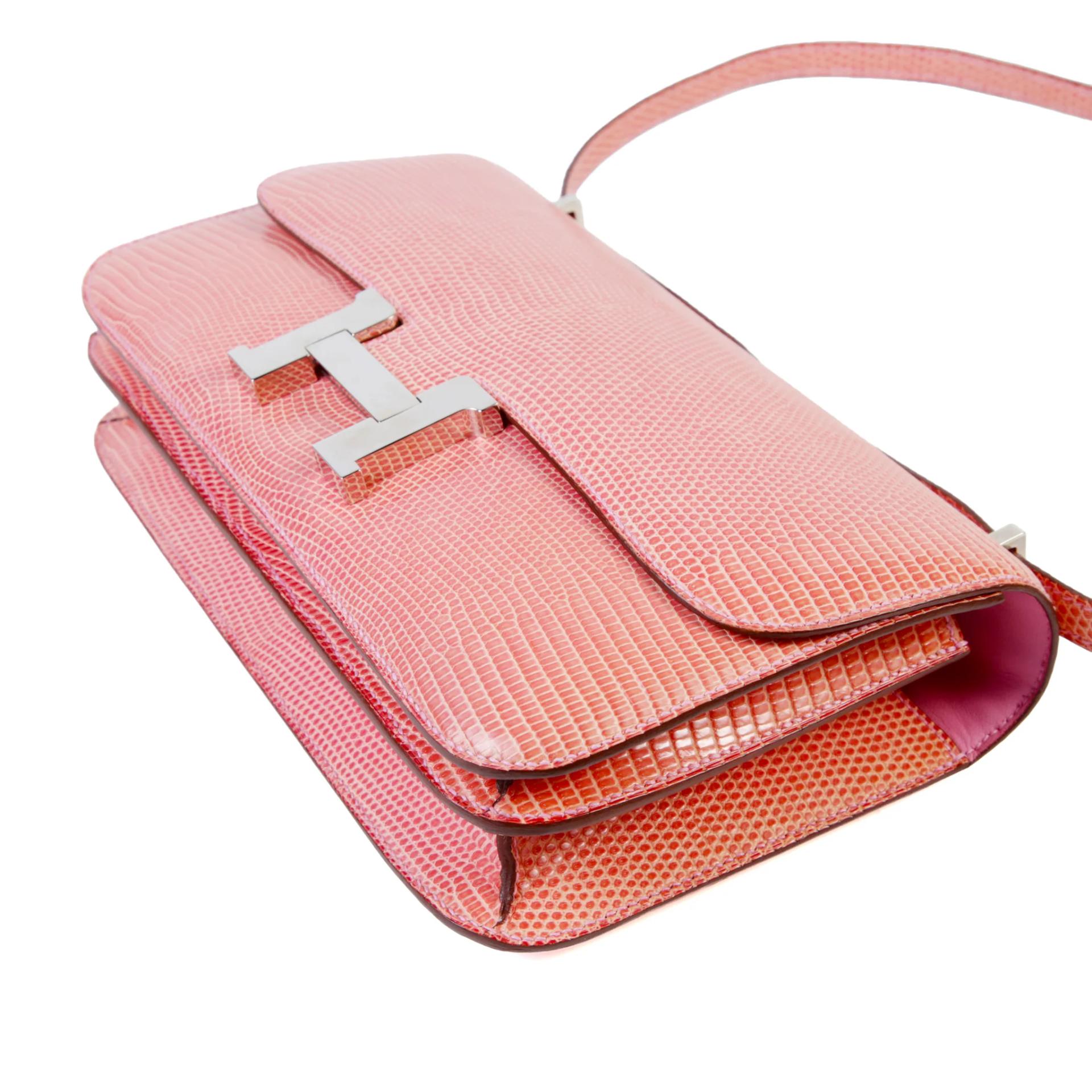 Very Good ( Rank A) HERMÈS Constance Elan Pink (5P) Lizard Palladium hardware Square O (2011) - 5