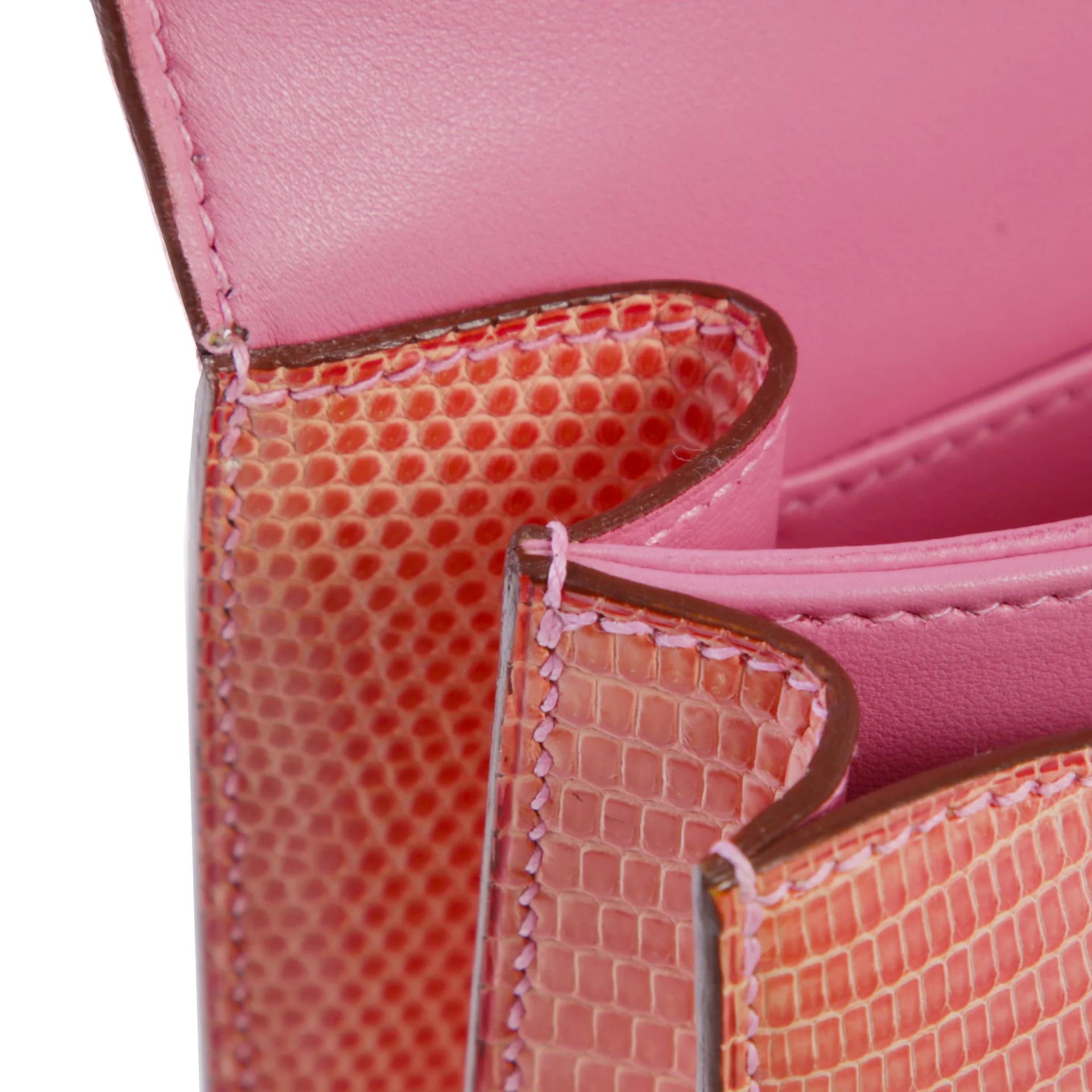 Very Good ( Rank A) HERMÈS Constance Elan Pink (5P) Lizard Palladium hardware Square O (2011) - 13