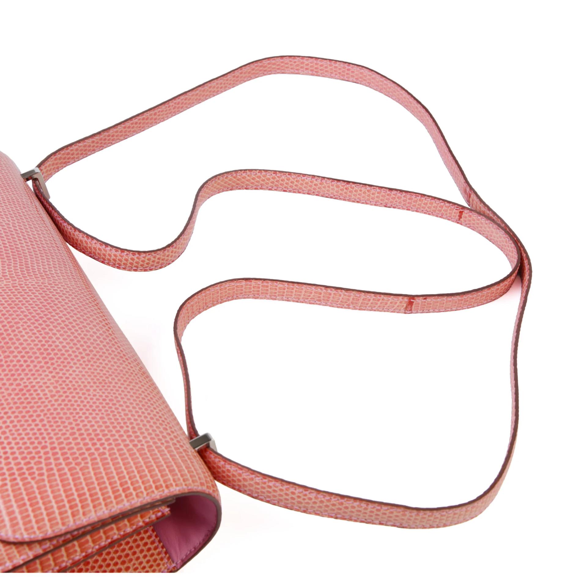 Very Good ( Rank A) HERMÈS Constance Elan Pink (5P) Lizard Palladium hardware Square O (2011) - 3