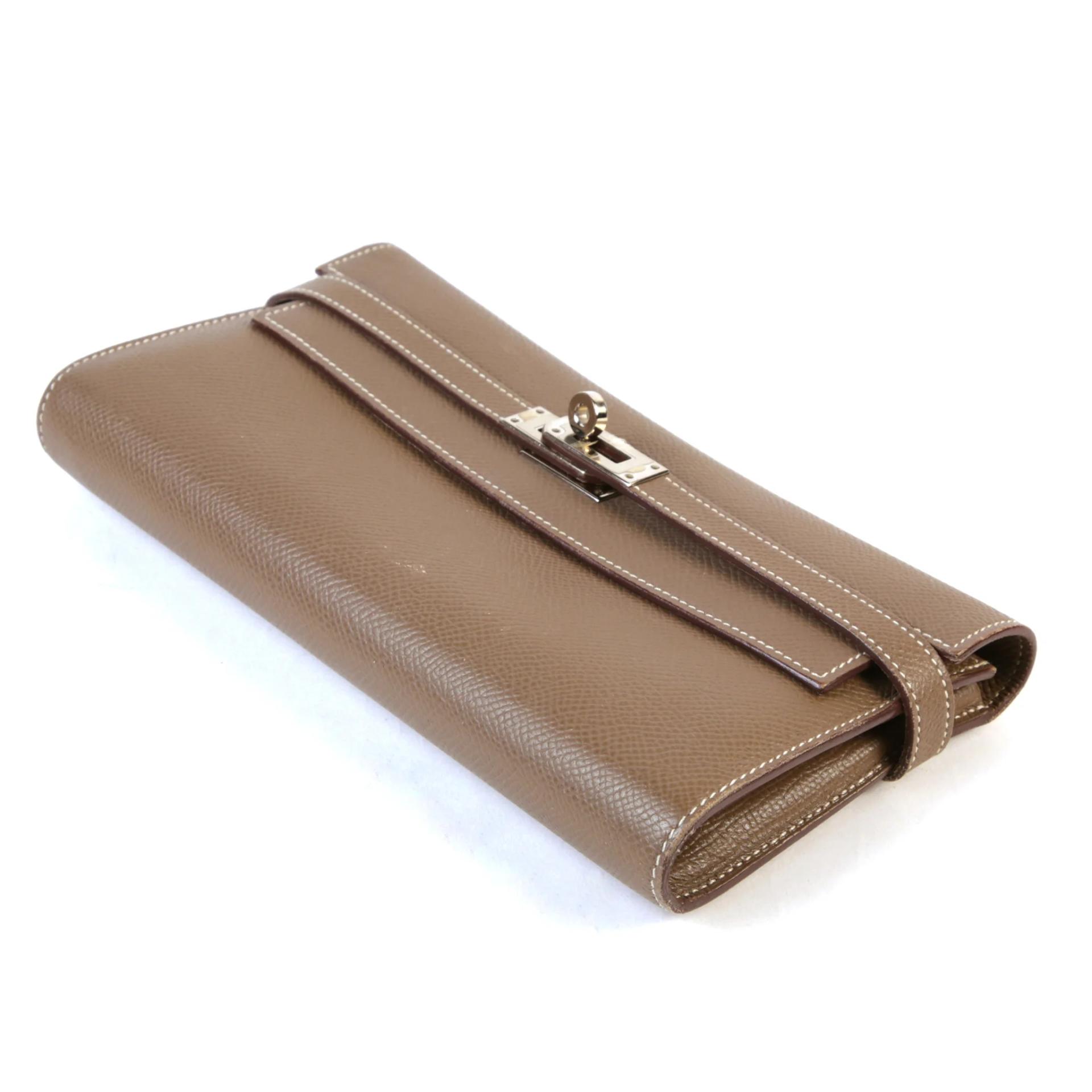 中古AB HERMÈS 爱马仕 Kelly 凯莉 长钱包 18 大象灰 Etoupe Epsom皮 银扣 X刻 2016年 - 4