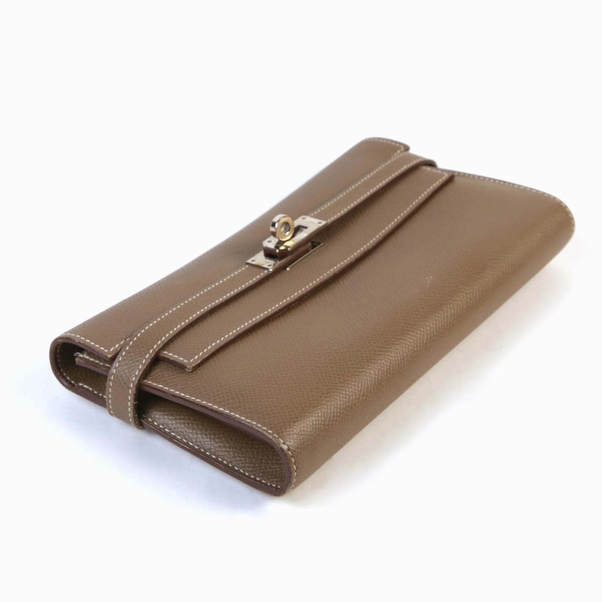 中古AB HERMÈS 爱马仕 Kelly 凯莉 长钱包 18 大象灰 Etoupe Epsom皮 银扣 X刻 2016年 - 3