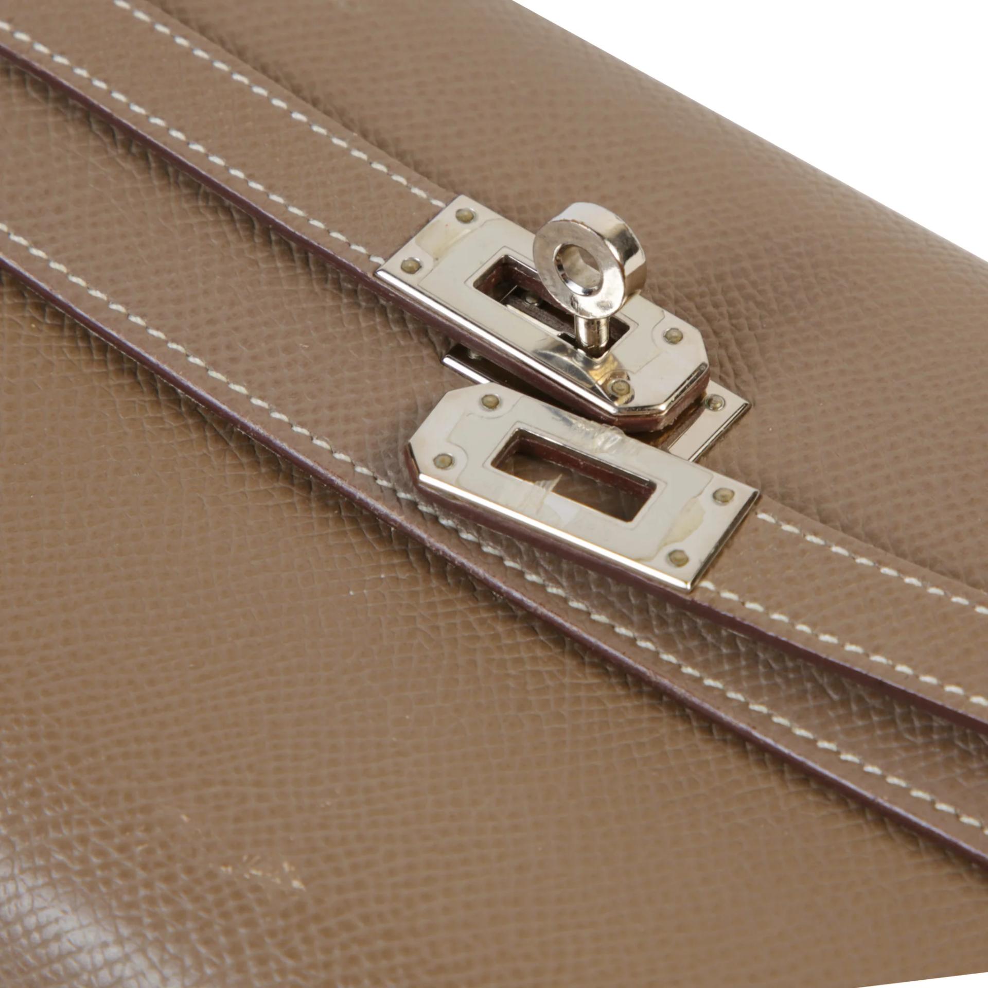 中古AB HERMÈS 爱马仕 Kelly 凯莉 长钱包 18 大象灰 Etoupe Epsom皮 银扣 X刻 2016年 - 7