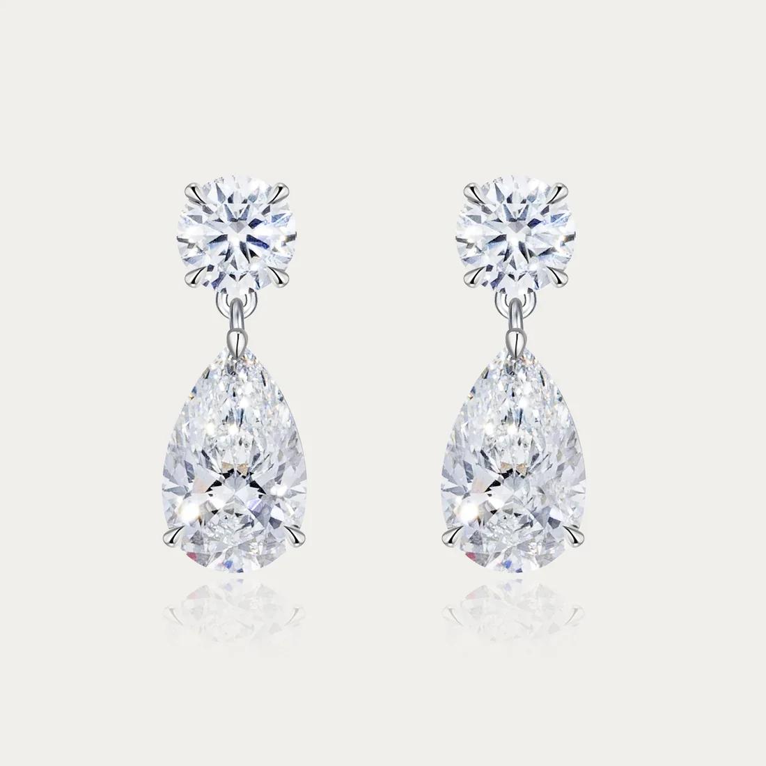Soi Solitaire Round Brilliant and Pear-Shaped Diamond Drop Earrings