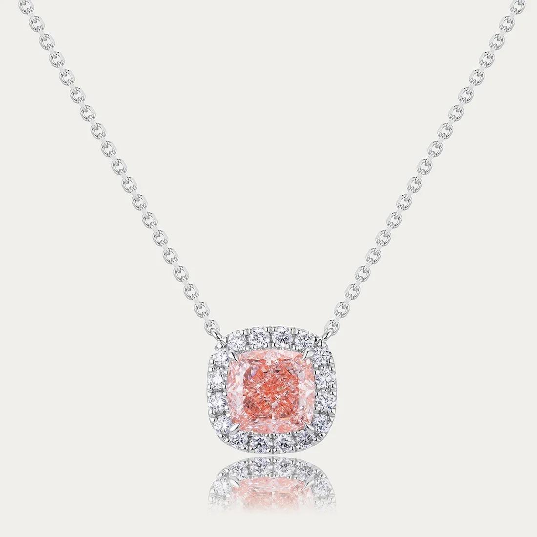 Soi Halo Square Cushion-Cut Pink Diamond Necklace