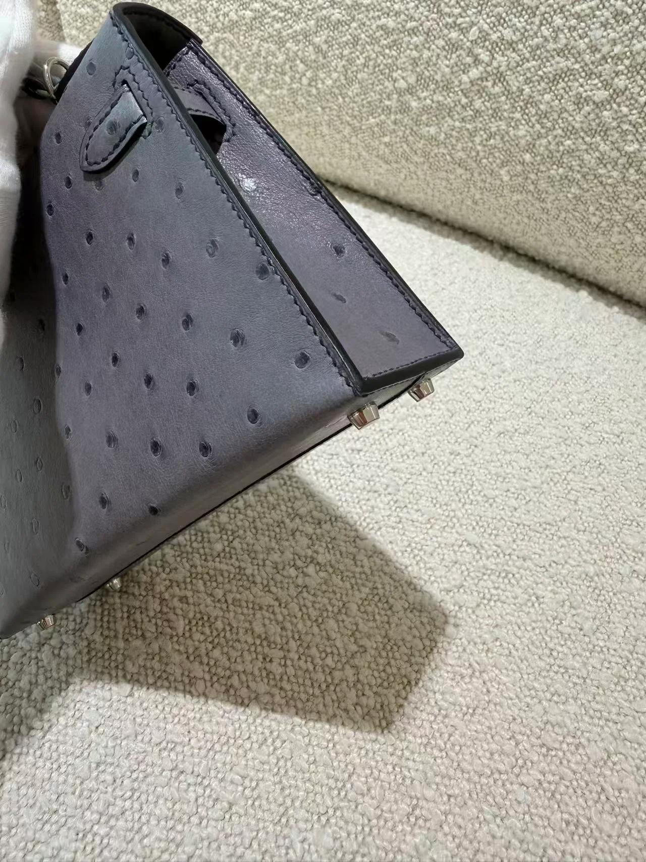 ランク SA HERMÈS エルメス ミニケリー2 グリアガット (82) オーストリッチ シルバー金具 C刻印 (2018) - 8