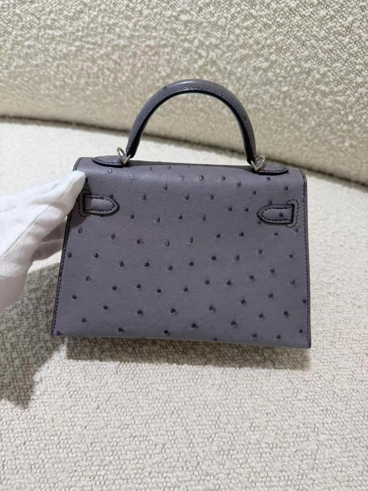 ランク SA HERMÈS エルメス ミニケリー2 グリアガット (82) オーストリッチ シルバー金具 C刻印 (2018) - 7