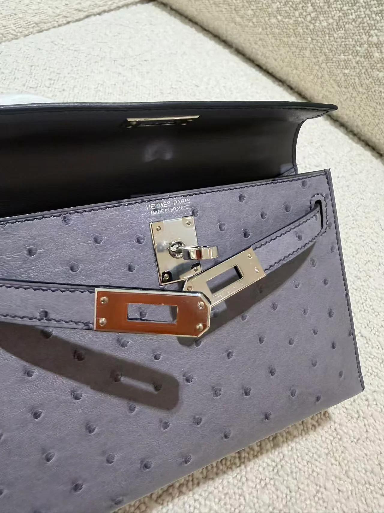 ランク SA HERMÈS エルメス ミニケリー2 グリアガット (82) オーストリッチ シルバー金具 C刻印 (2018) - 19