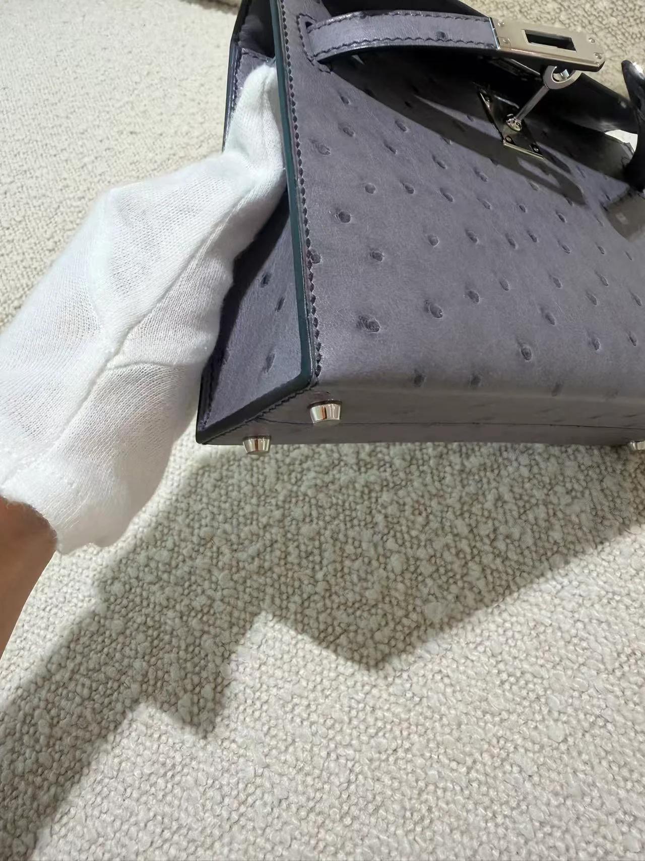 ランク SA HERMÈS エルメス ミニケリー2 グリアガット (82) オーストリッチ シルバー金具 C刻印 (2018) - 9