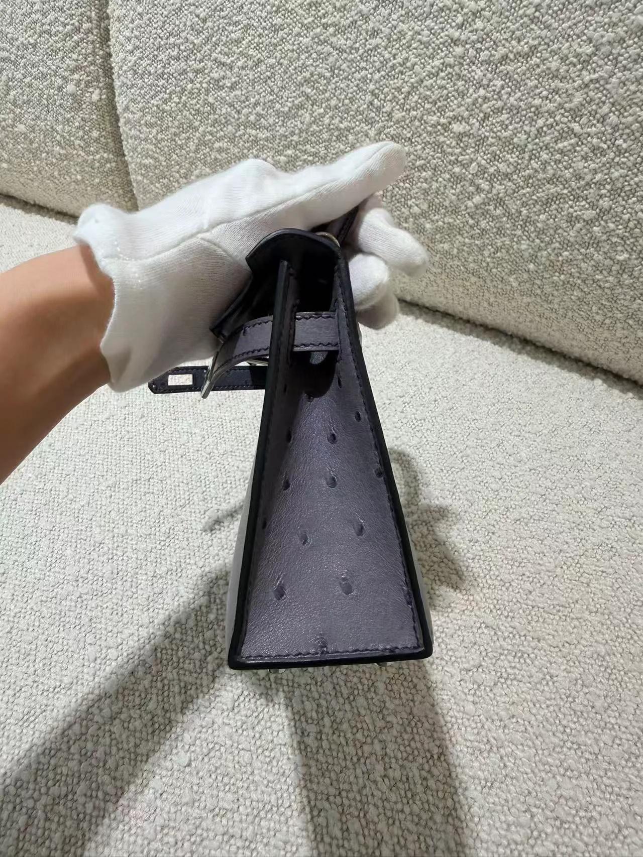 ランク SA HERMÈS エルメス ミニケリー2 グリアガット (82) オーストリッチ シルバー金具 C刻印 (2018) - 13