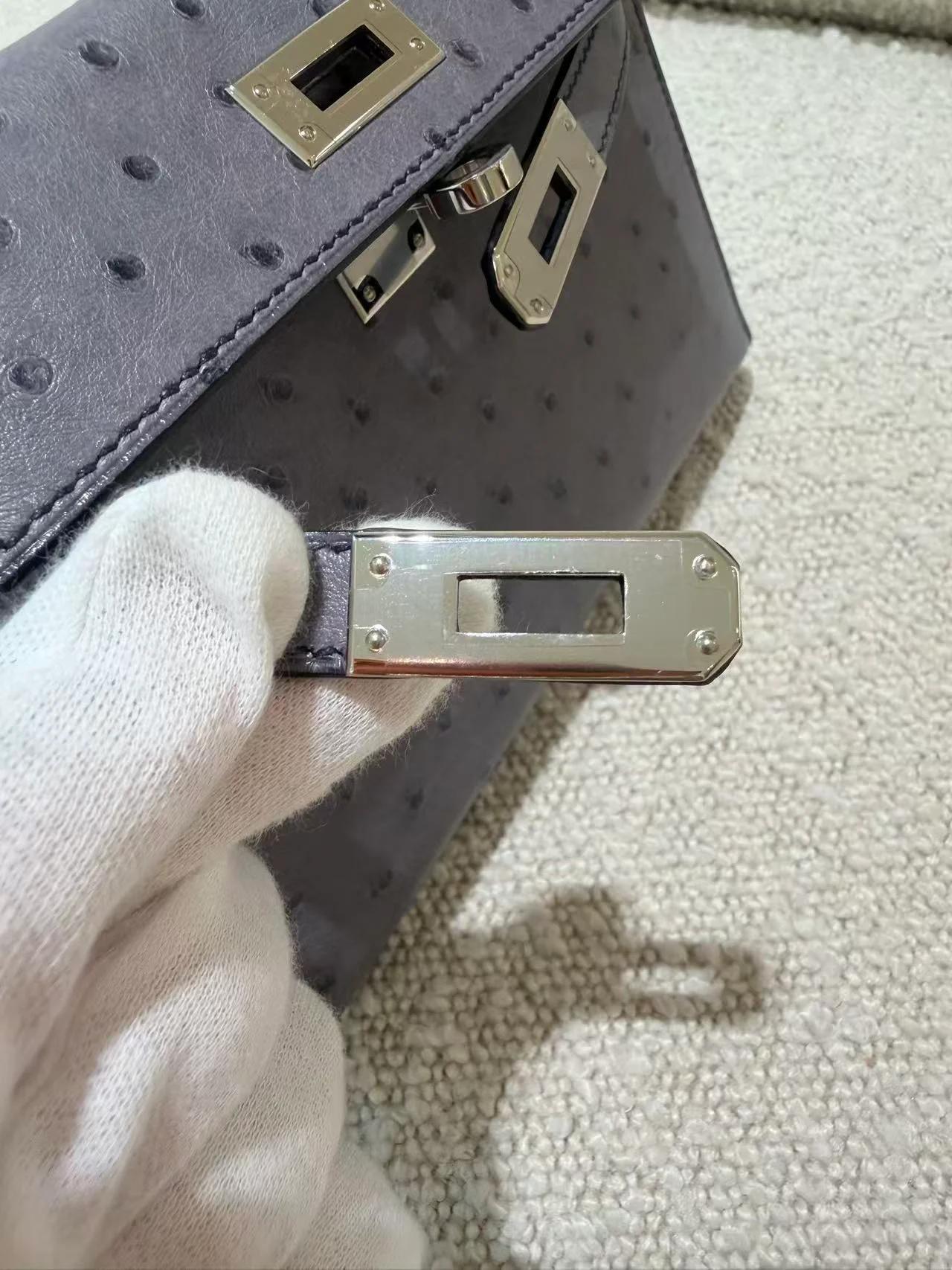 ランク SA HERMÈS エルメス ミニケリー2 グリアガット (82) オーストリッチ シルバー金具 C刻印 (2018) - 17