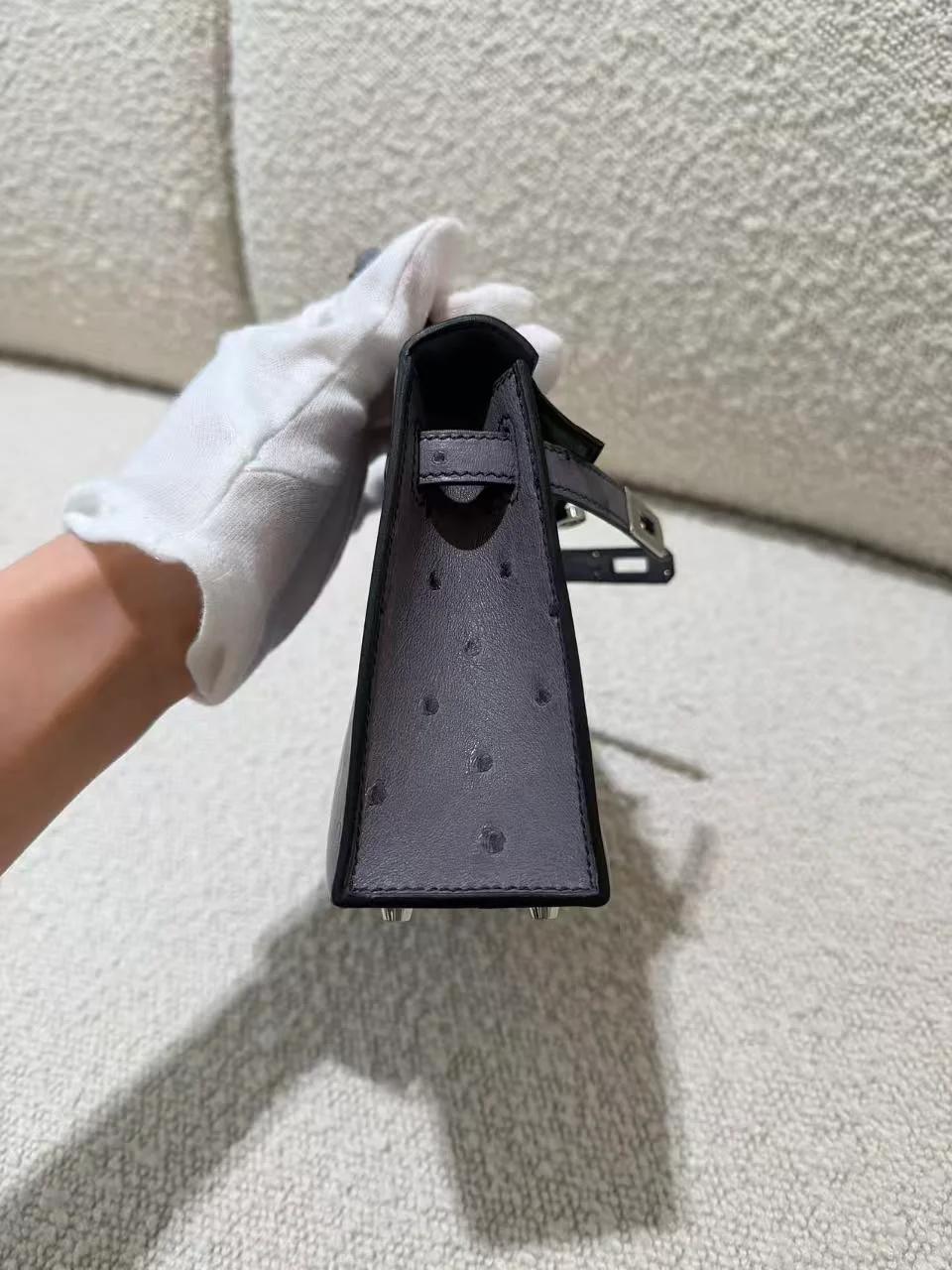 ランク SA HERMÈS エルメス ミニケリー2 グリアガット (82) オーストリッチ シルバー金具 C刻印 (2018) - 12