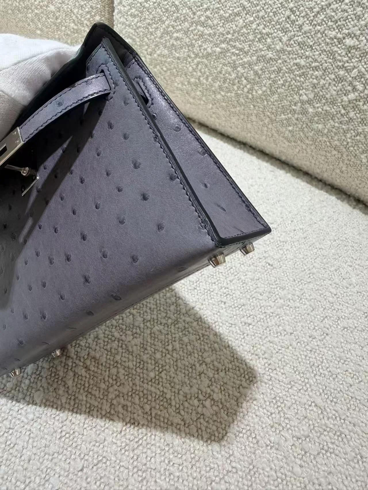 ランク SA HERMÈS エルメス ミニケリー2 グリアガット (82) オーストリッチ シルバー金具 C刻印 (2018) - 10