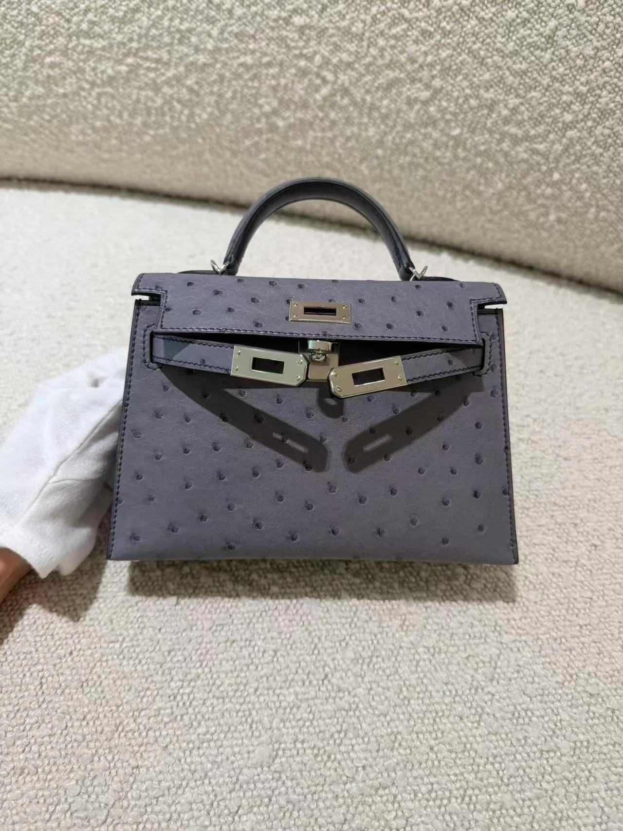 ランク SA HERMÈS エルメス ミニケリー2 グリアガット (82) オーストリッチ シルバー金具 C刻印 (2018) - 6