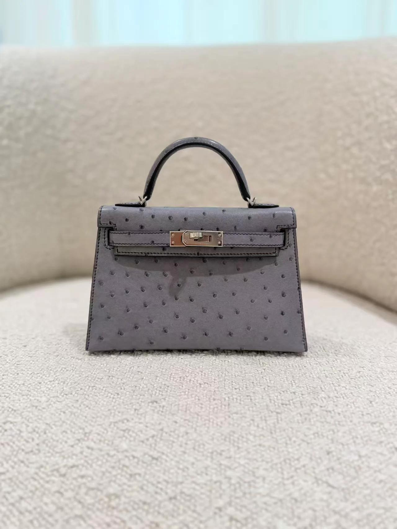 ランク SA HERMÈS エルメス ミニケリー2 グリアガット (82) オーストリッチ シルバー金具 C刻印 (2018) - 3