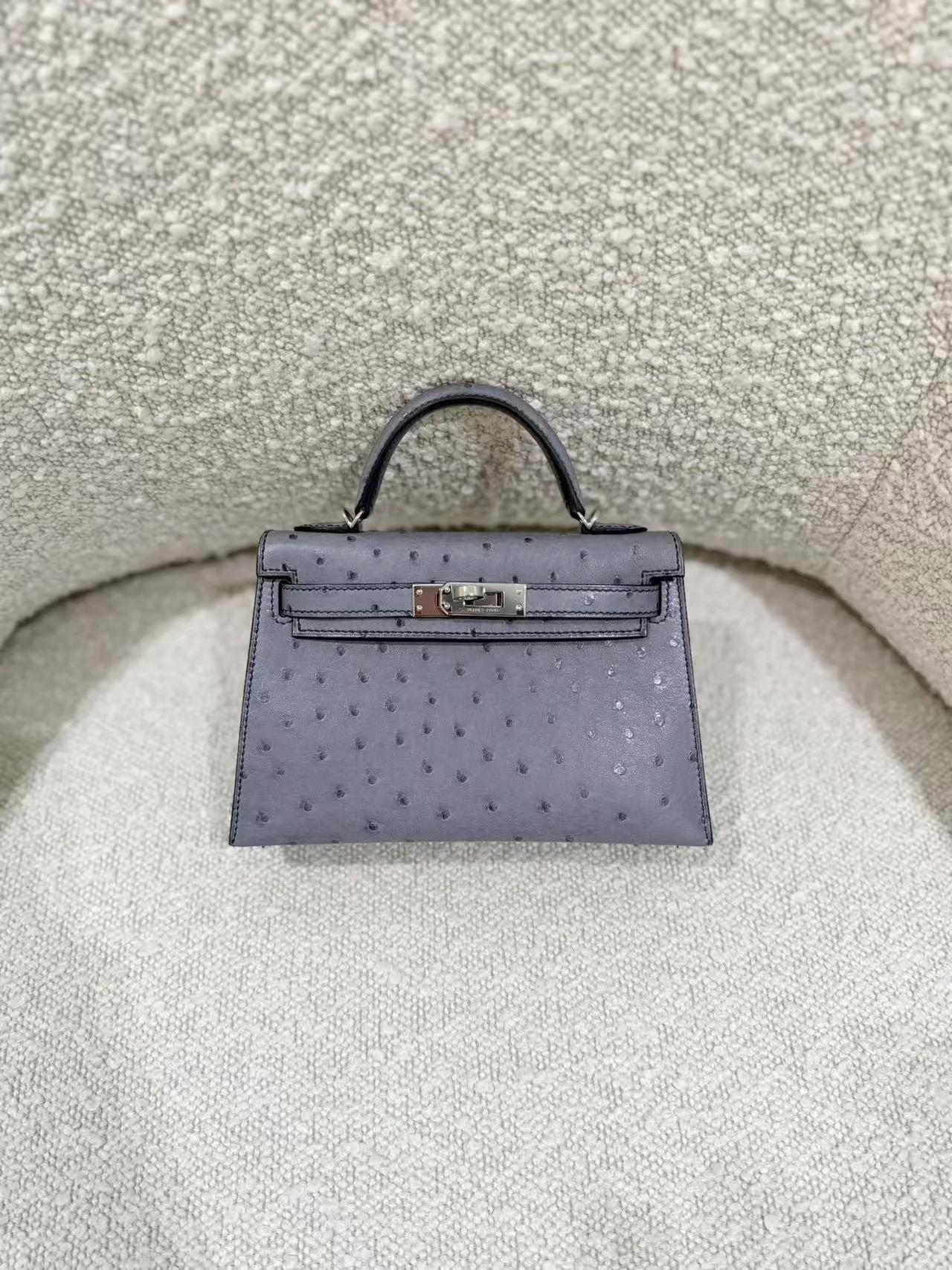 ランク SA HERMÈS エルメス ミニケリー2 グリアガット (82) オーストリッチ シルバー金具 C刻印 (2018) - 4