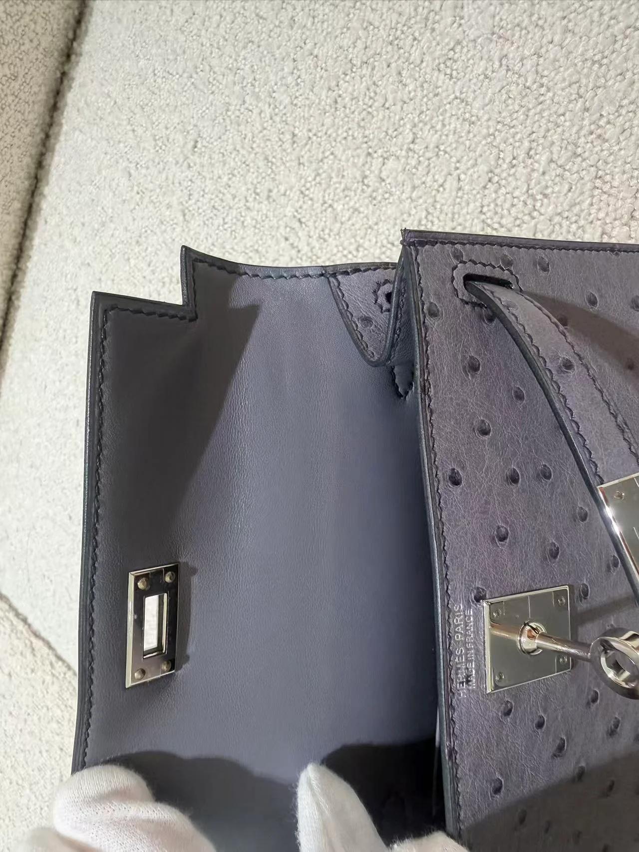 ランク SA HERMÈS エルメス ミニケリー2 グリアガット (82) オーストリッチ シルバー金具 C刻印 (2018) - 22
