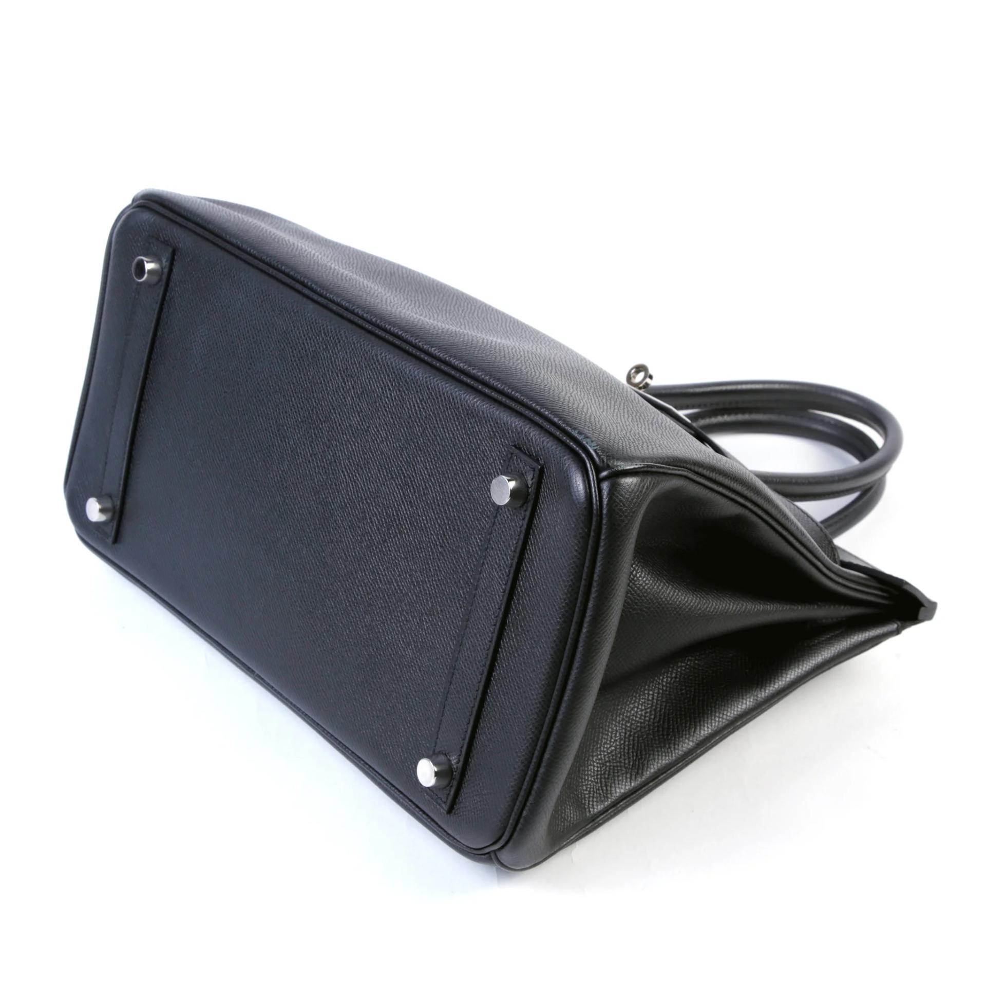 Good ( Rank AB) HERMÈS Birkin 30 Noir (89) Epsom Palladium hardware Square K (2007) - 5