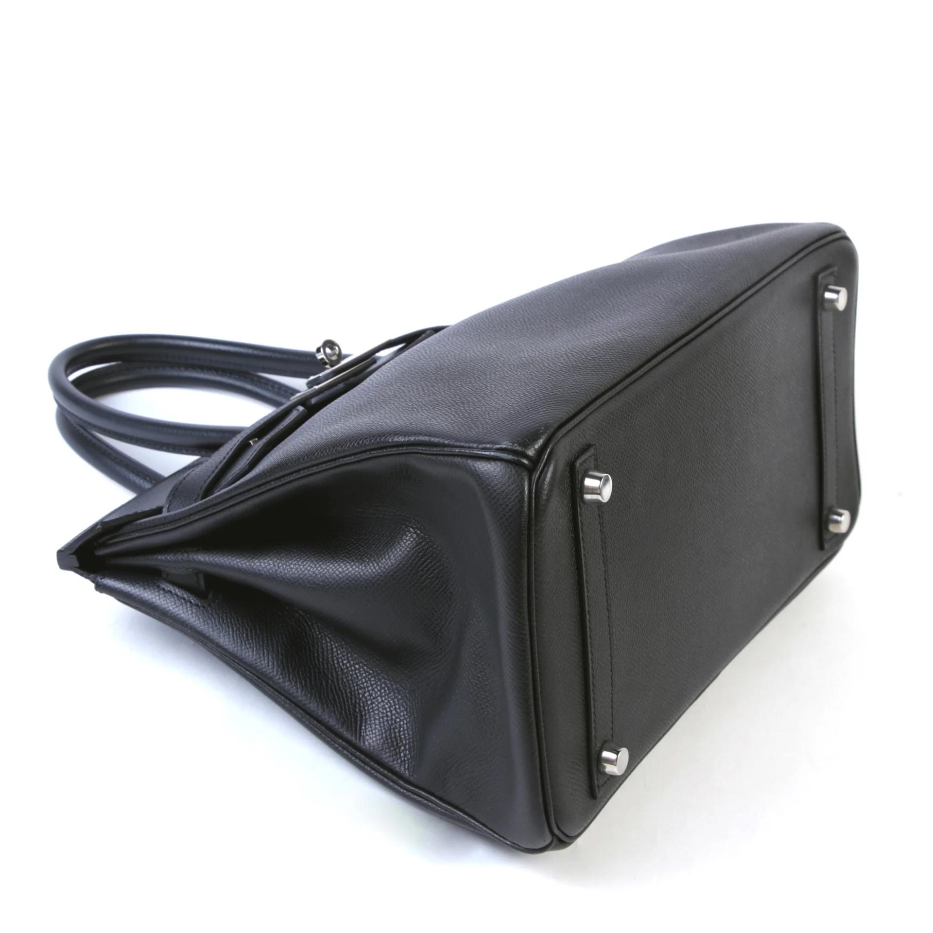 Good ( Rank AB) HERMÈS Birkin 30 Noir (89) Epsom Palladium hardware Square K (2007) - 4