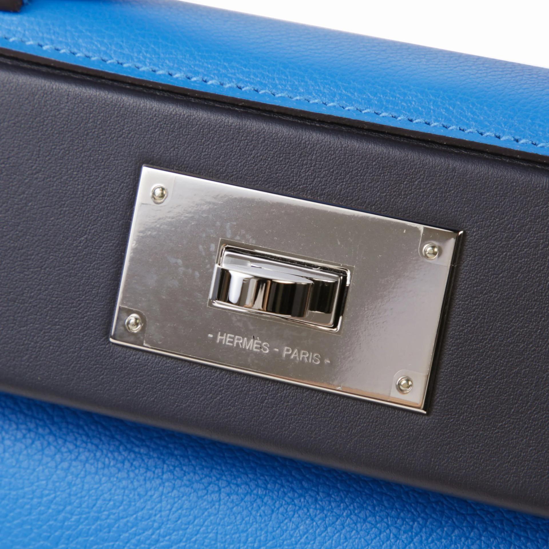 Excellent ( Rank SA ) HERMÈS 24/24 - 21 mini Bleu Hydra (T7) Caban (3Y) Evercolor Swift Palladium hardware W (2024) - 8