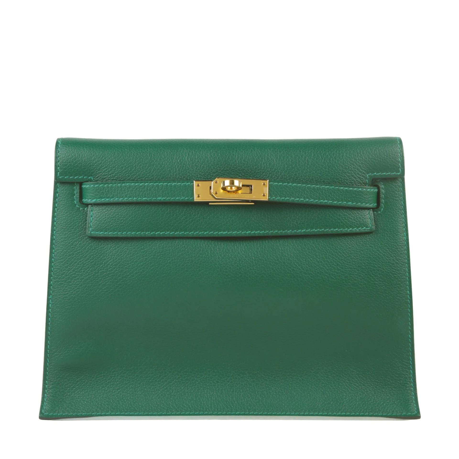 Very Good ( Rank A) HERMÈS Kelly Danse Vert Moyen (65) Evercolor Gold hardware W (2024) - 1