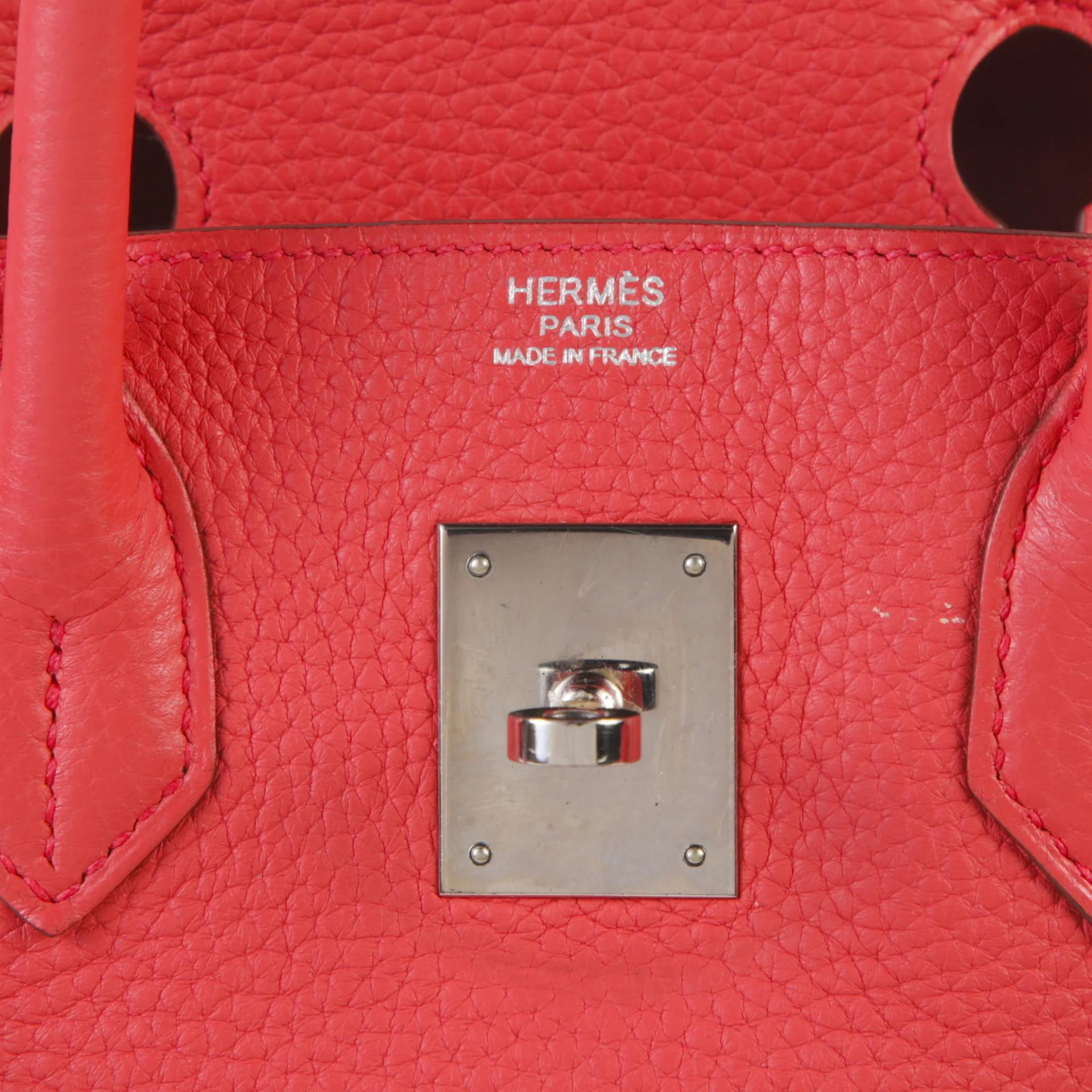 Very Good ( Rank A) HERMÈS Birkin 30 Bougainvillea (A5) Clemence Palladium hardware Square N (2010) - 9