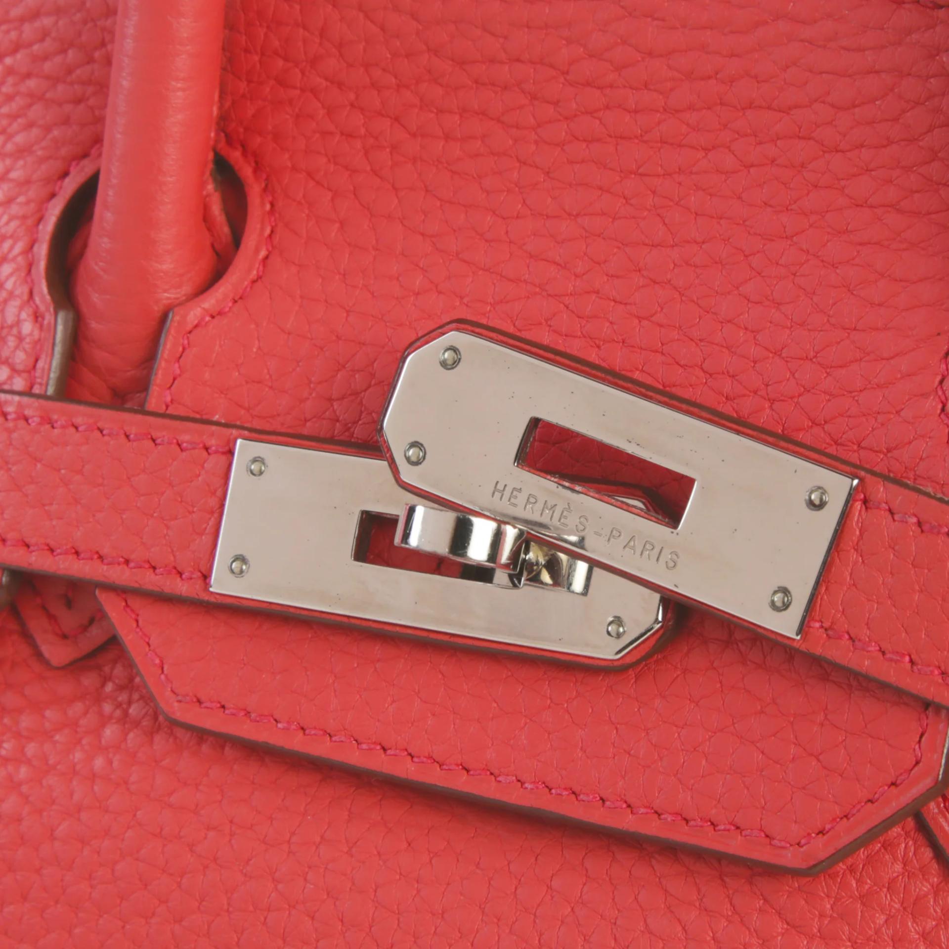 Very Good ( Rank A) HERMÈS Birkin 30 Bougainvillea (A5) Clemence Palladium hardware Square N (2010) - 8