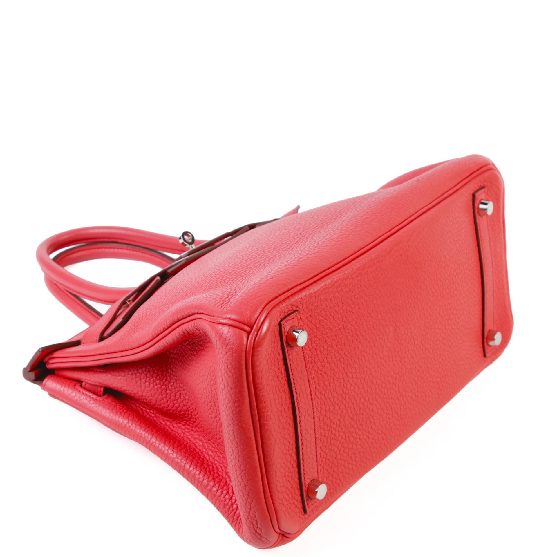Very Good ( Rank A) HERMÈS Birkin 30 Bougainvillea (A5) Clemence Palladium hardware Square N (2010) - 4