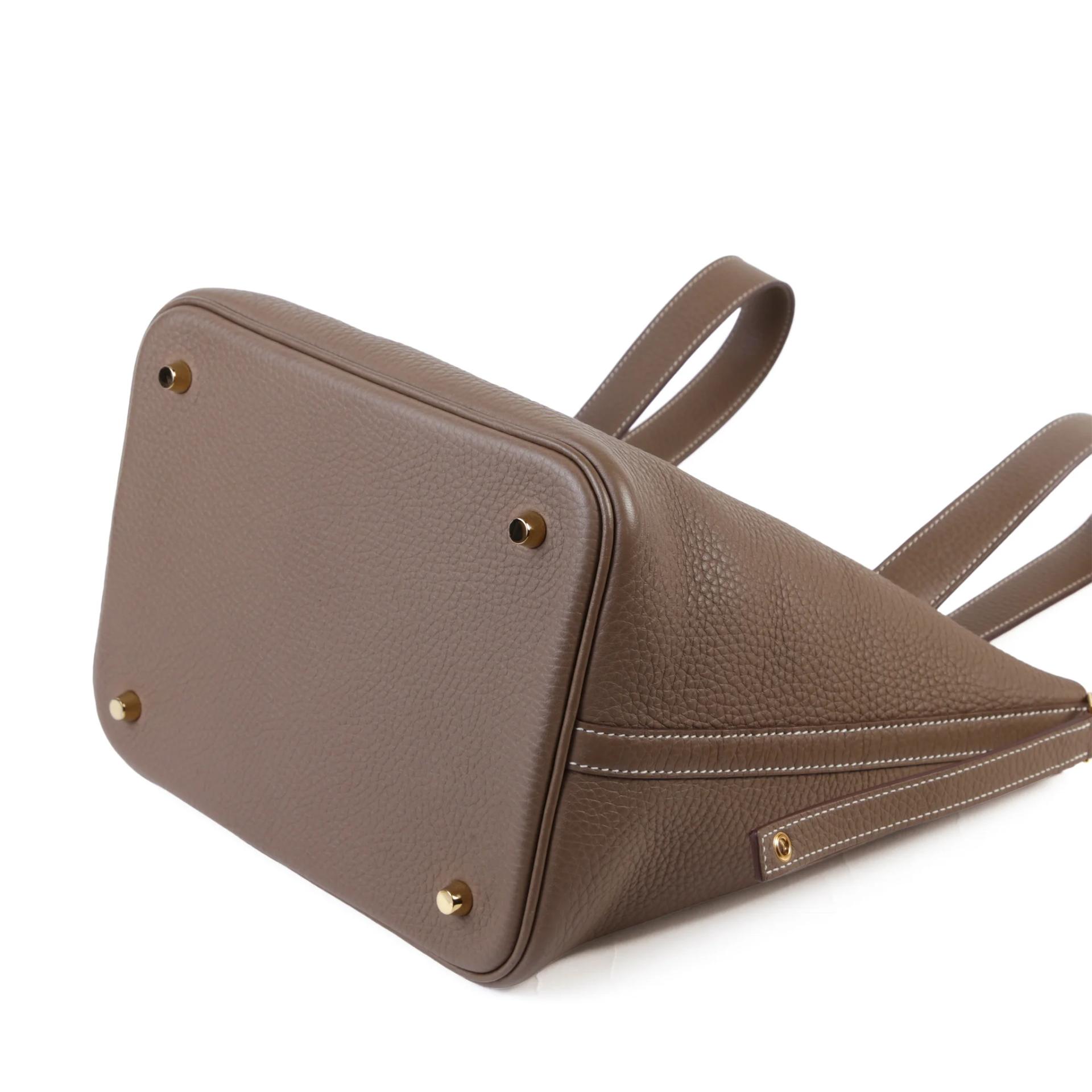 Very Good ( Rank A) HERMÈS Picotin Lock MM Etoupe (18) Clemence Gold hardware W (2024) - 7