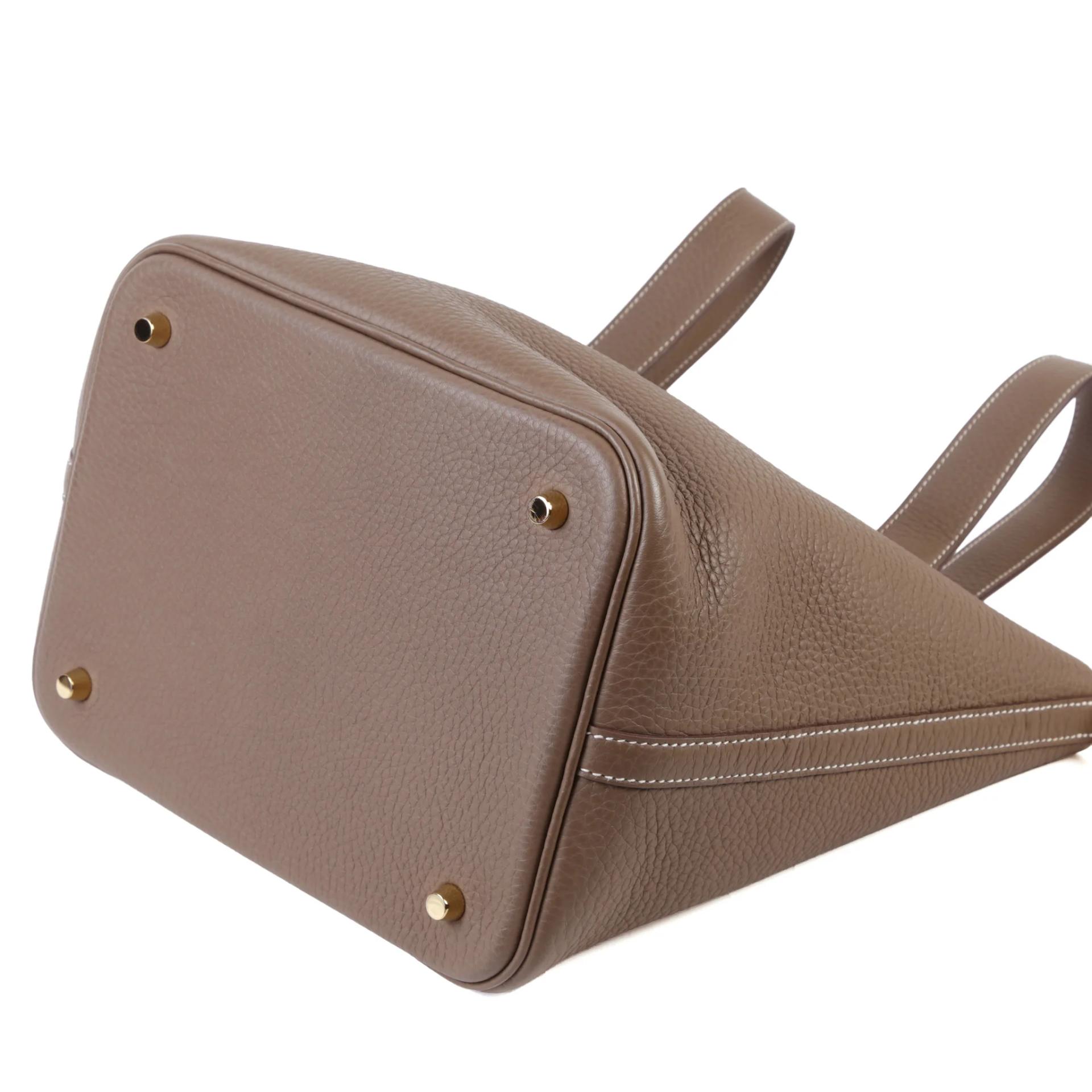 Very Good ( Rank A) HERMÈS Picotin Lock MM Etoupe (18) Clemence Gold hardware W (2024) - 9