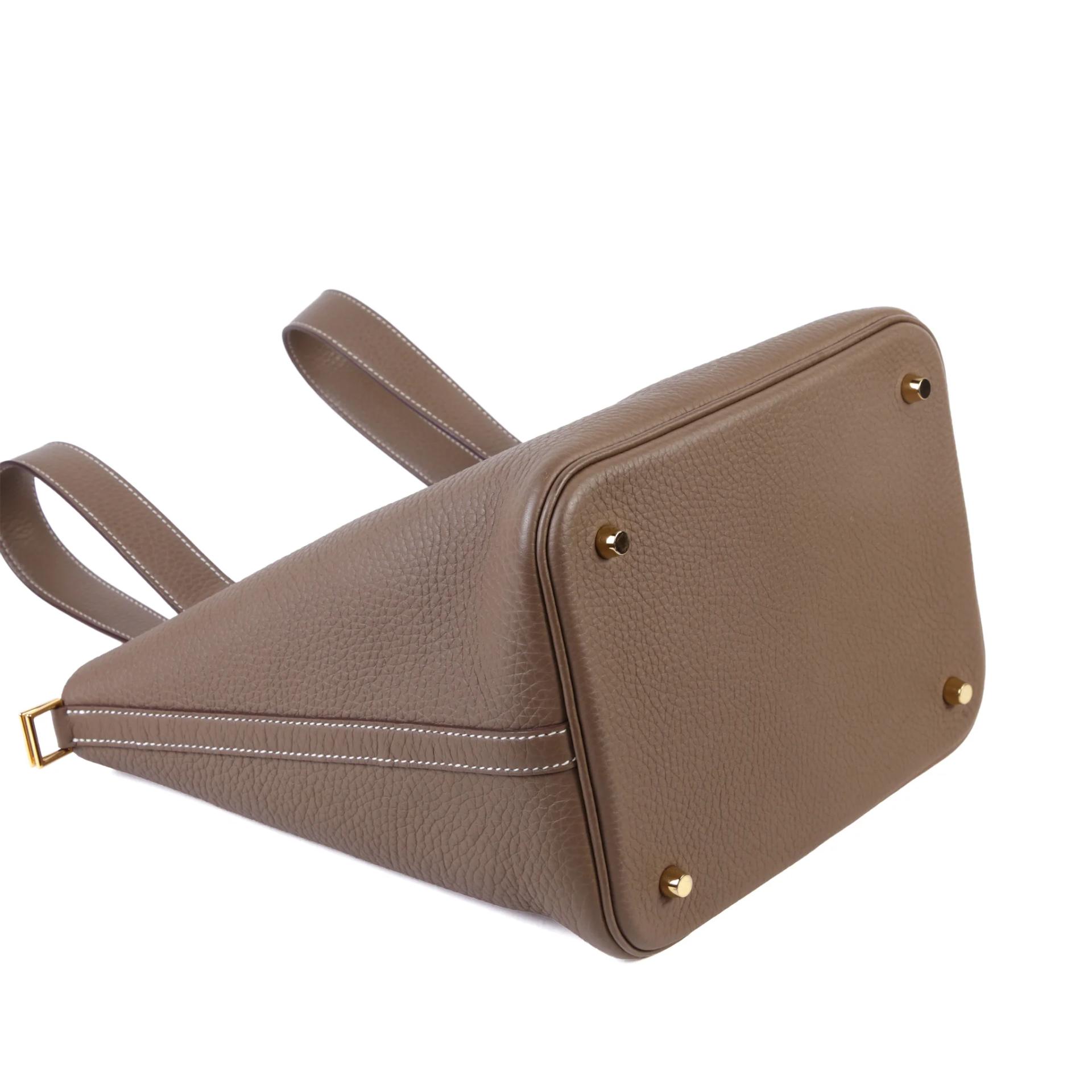 Very Good ( Rank A) HERMÈS Picotin Lock MM Etoupe (18) Clemence Gold hardware W (2024) - 6