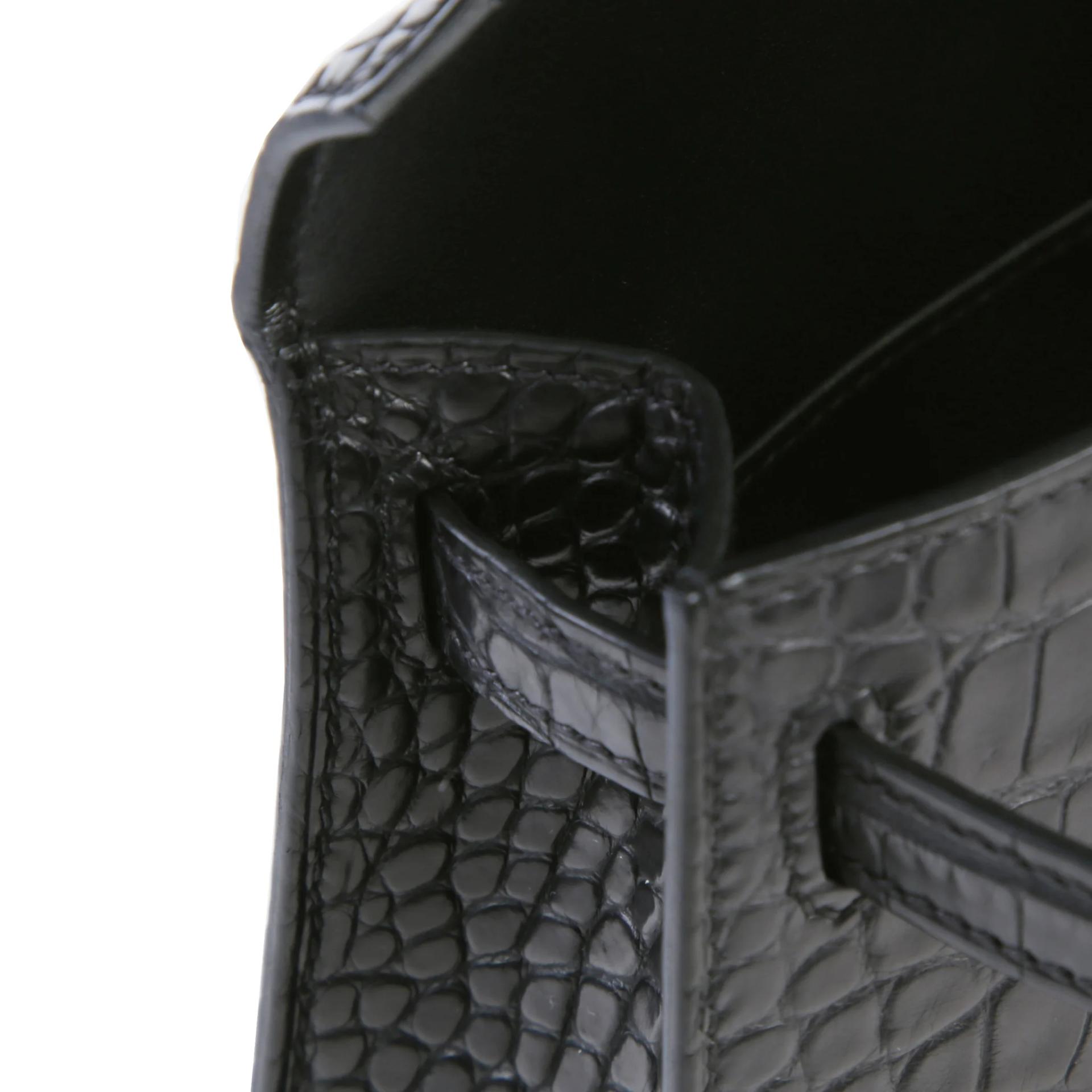 Unused ( Rank NS ) HERMÈS Mini Kelly II Noir (89) Matte Alligator Permabrass hardware G (2026) - 12