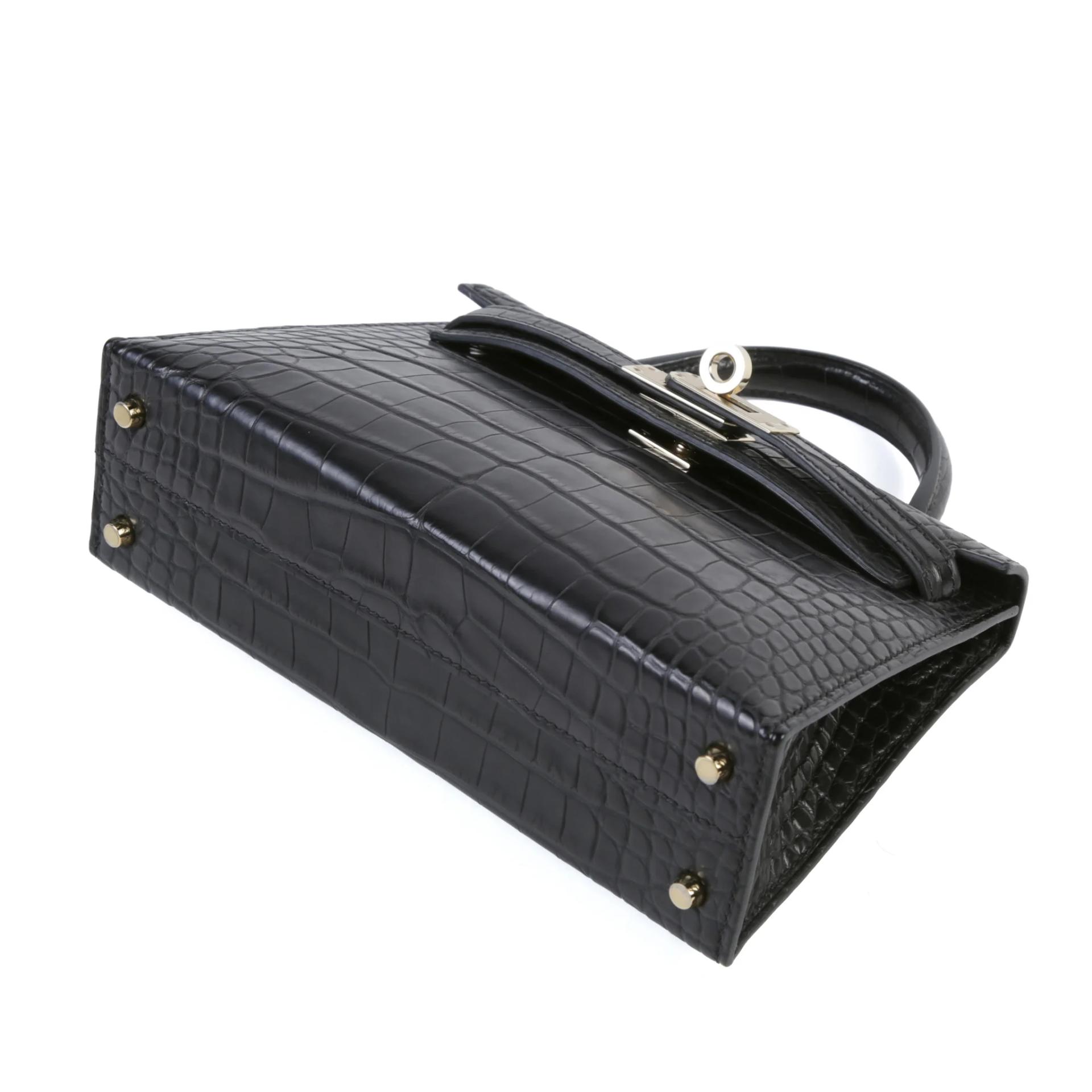 Unused ( Rank NS ) HERMÈS Mini Kelly II Noir (89) Matte Alligator Permabrass hardware G (2026) - 5