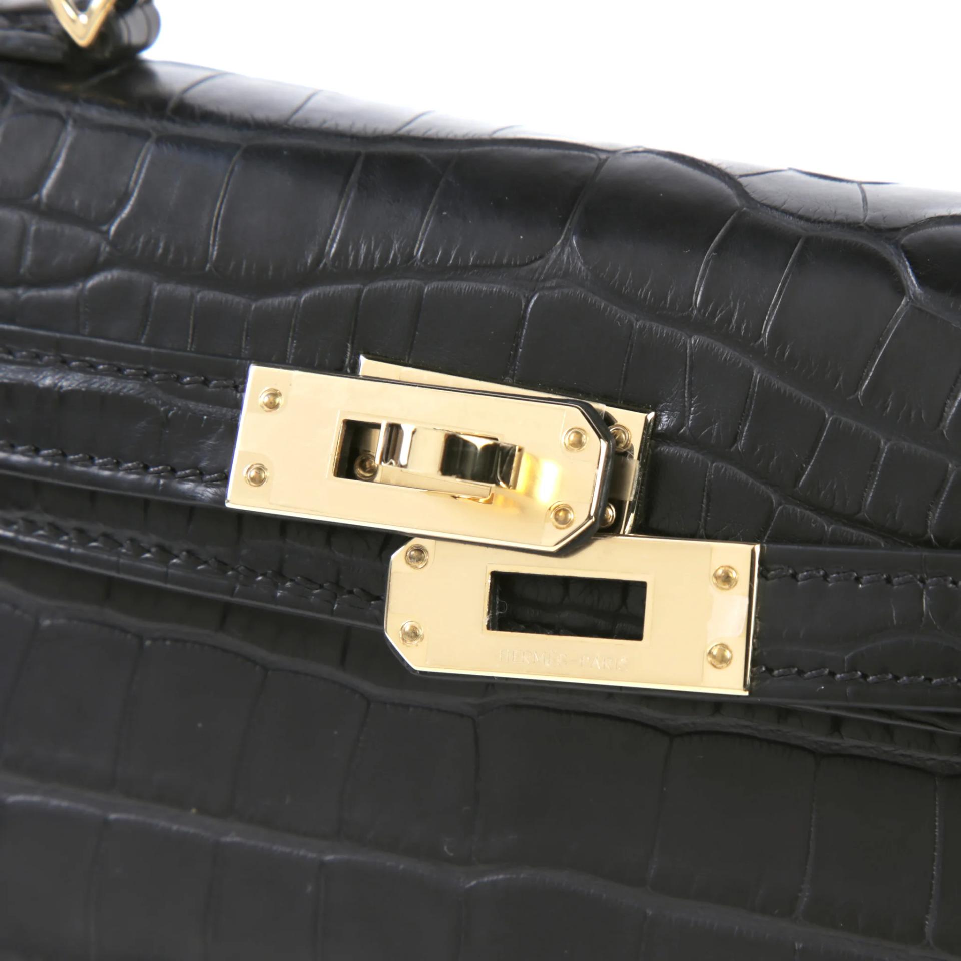 Unused ( Rank NS ) HERMÈS Mini Kelly II Noir (89) Matte Alligator Permabrass hardware G (2026) - 8