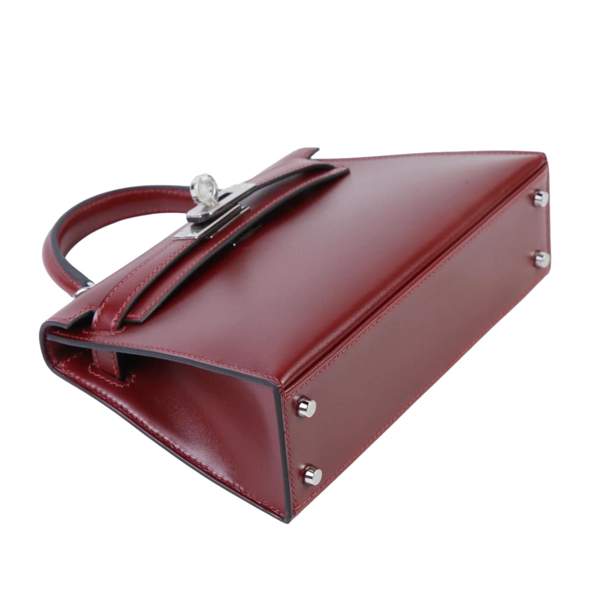 ランク N 新品 HERMÈS エルメス ミニケリー2 ルージュアッシュ (55) ボックスカーフ シルバー金具 K刻印 (2025) - 4