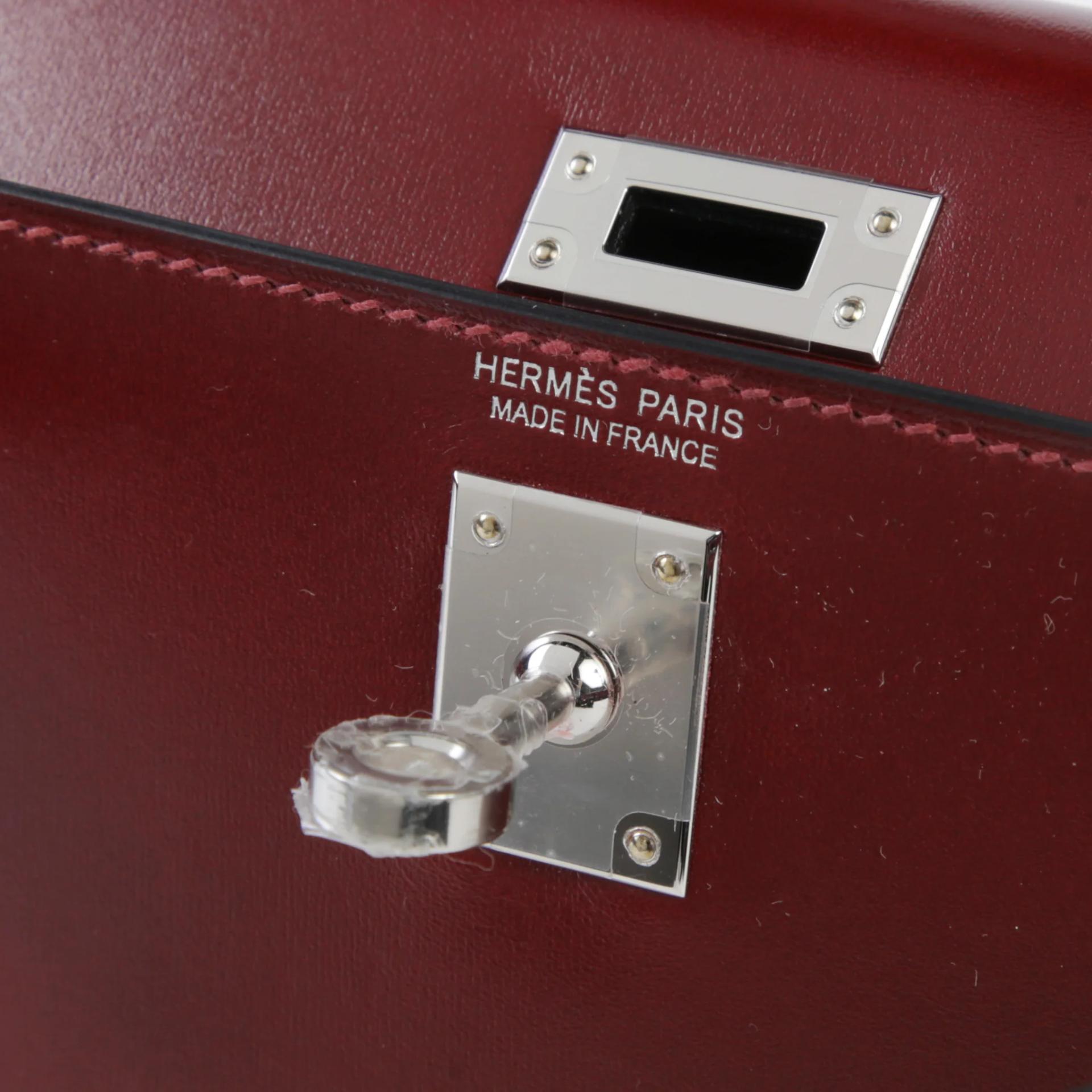 ランク N 新品 HERMÈS エルメス ミニケリー2 ルージュアッシュ (55) ボックスカーフ シルバー金具 K刻印 (2025) - 9