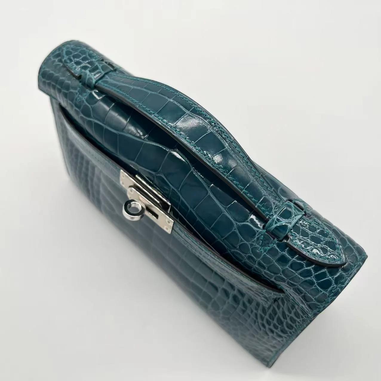 Unused ( Rank NS ) HERMÈS Kelly Pochette Vert Bosphore (W0) Shiny Alligator Palladium hardware Y (2020) - 4