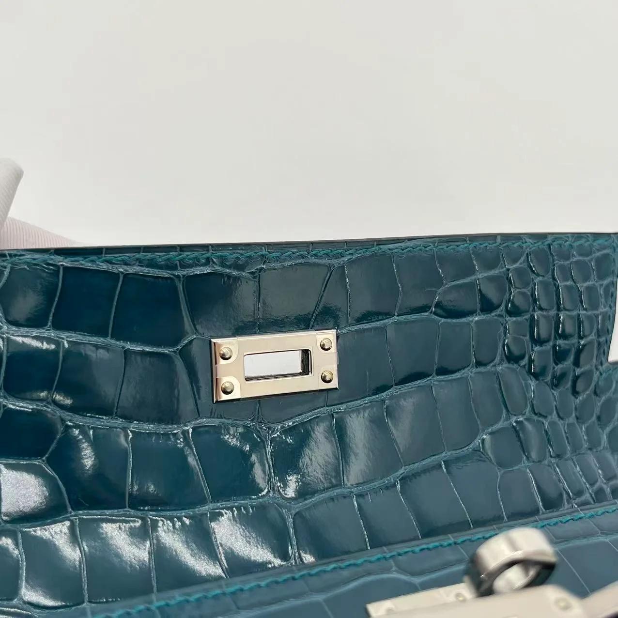 Unused ( Rank NS ) HERMÈS Kelly Pochette Vert Bosphore (W0) Shiny Alligator Palladium hardware Y (2020) - 22
